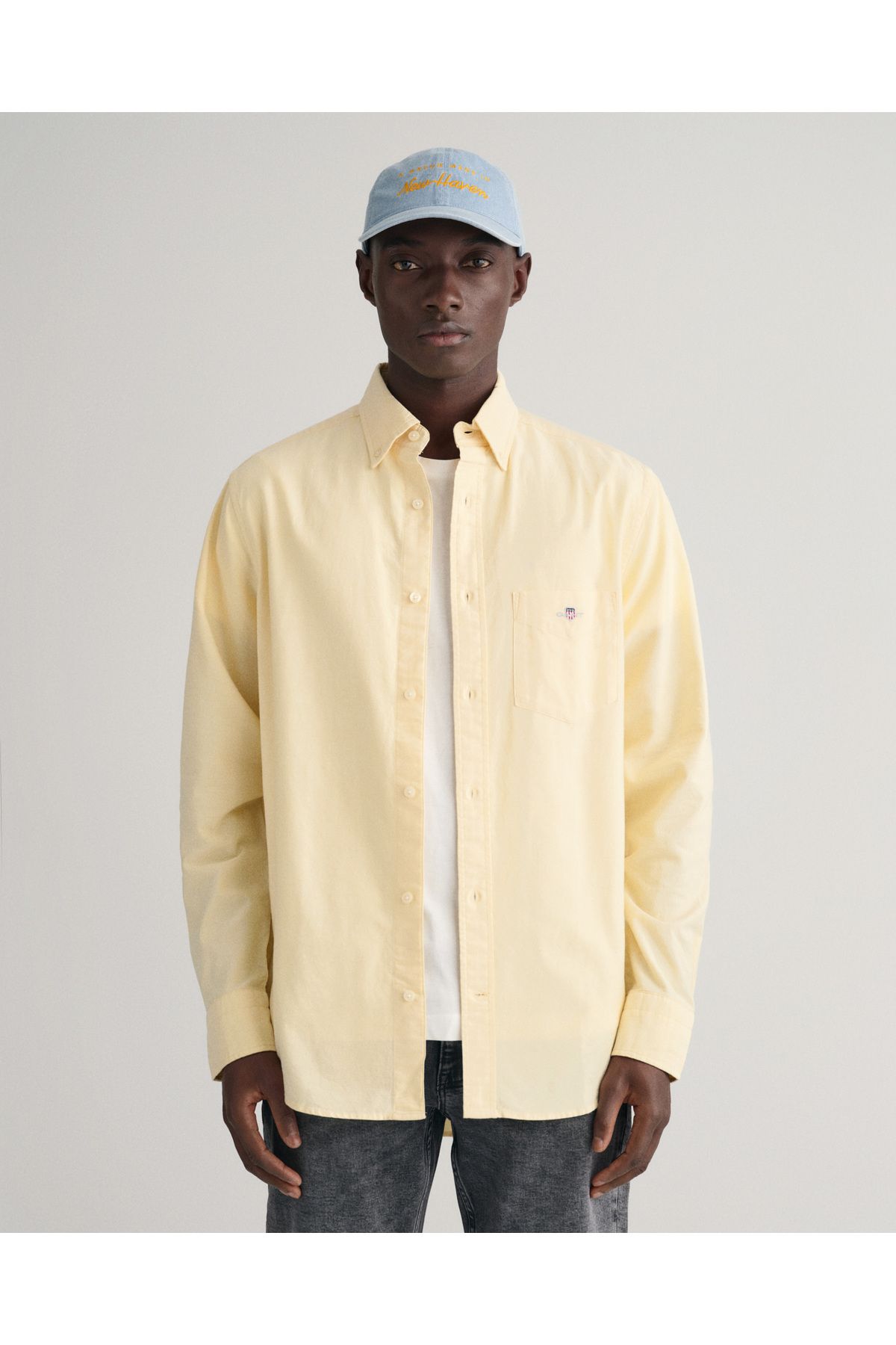 Gant Erkek Sarı Regular Fit Düğmeli Yaka Logolu Oxford Gömlek