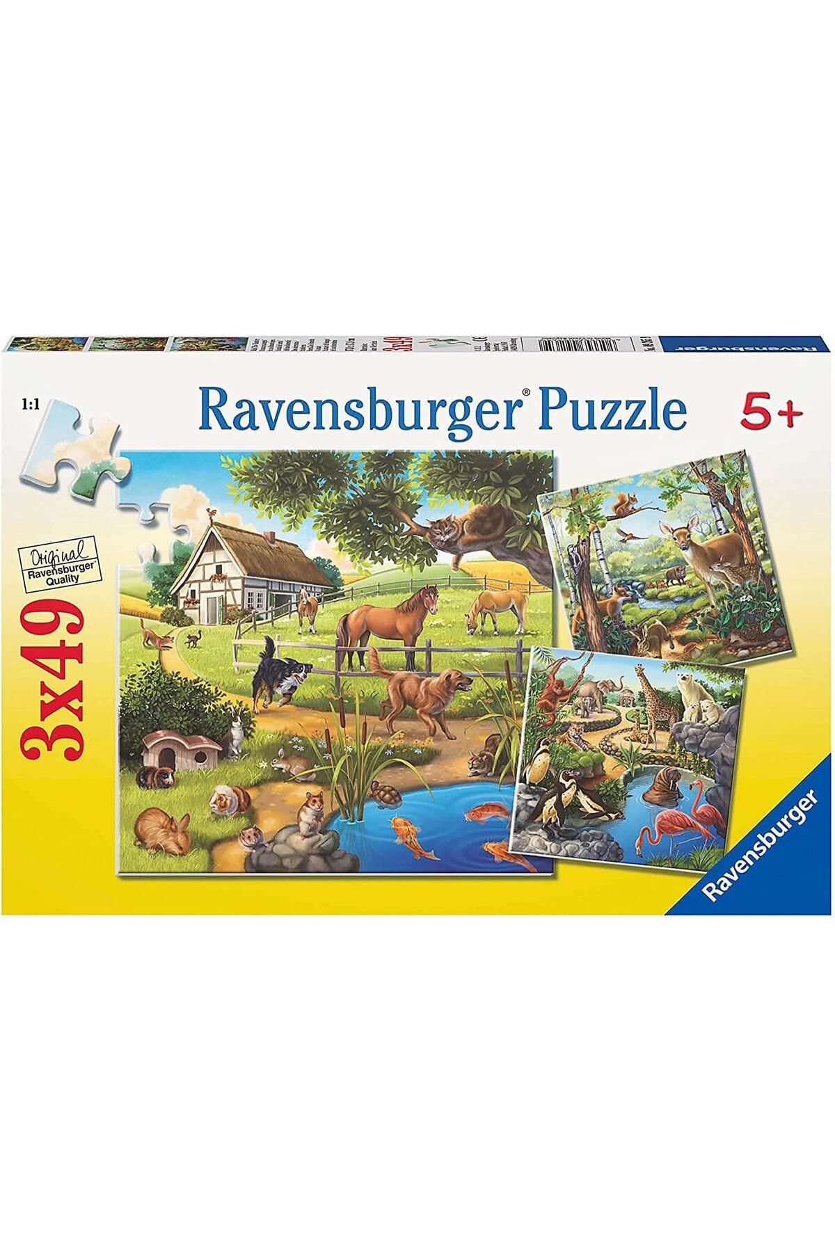 RAVENSBURGER 3x49 Parça Puzzle Kır Evi Ve Hayvanlar 092659