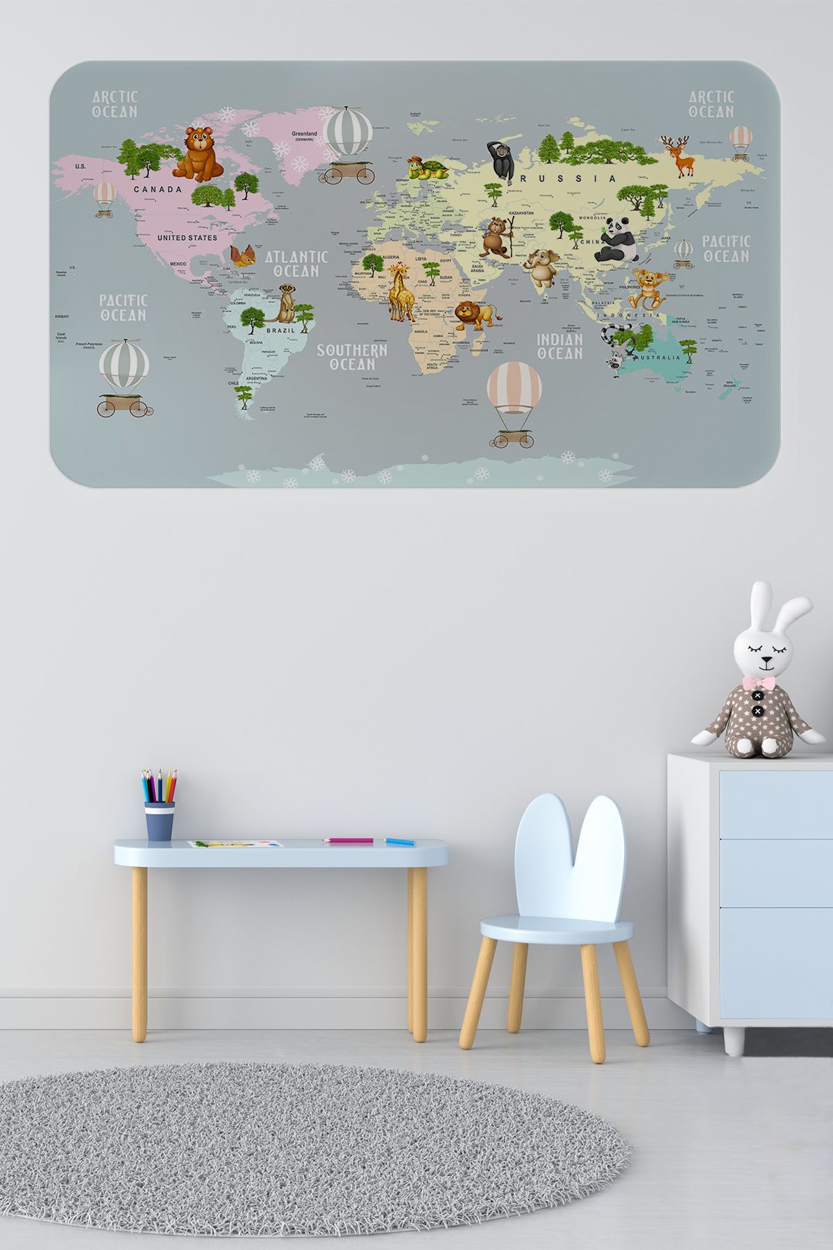 Genel Markalar sybr seri001 Eğitici Dünya Haritası Dünya Atlası Çocuk ve Bebek Odası Duvar Sticker -60x105-3816