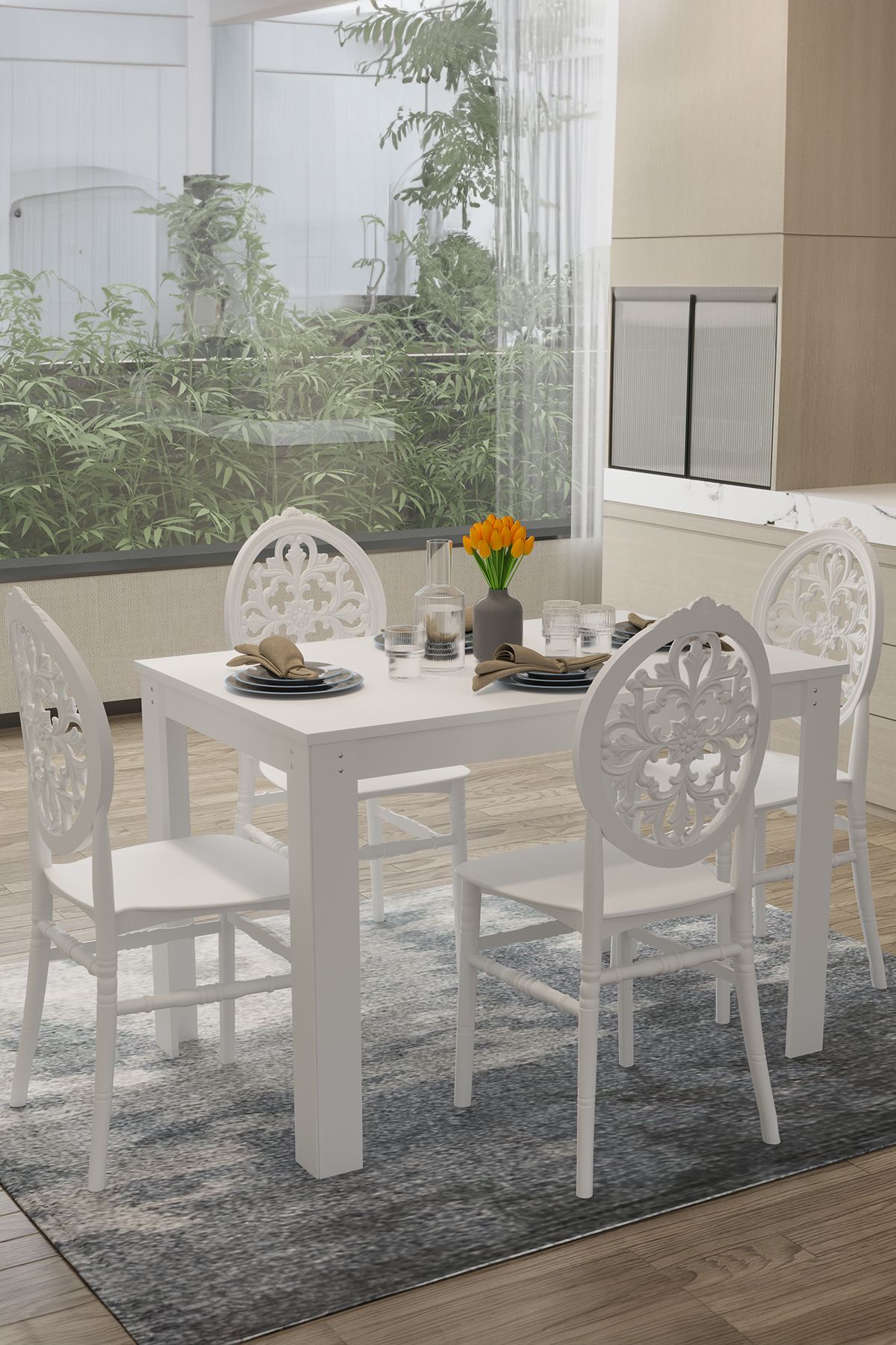 MOBETTO Home Arda Masa / Venüs Sandalye Mutfak Masa Takımı- Beyaz