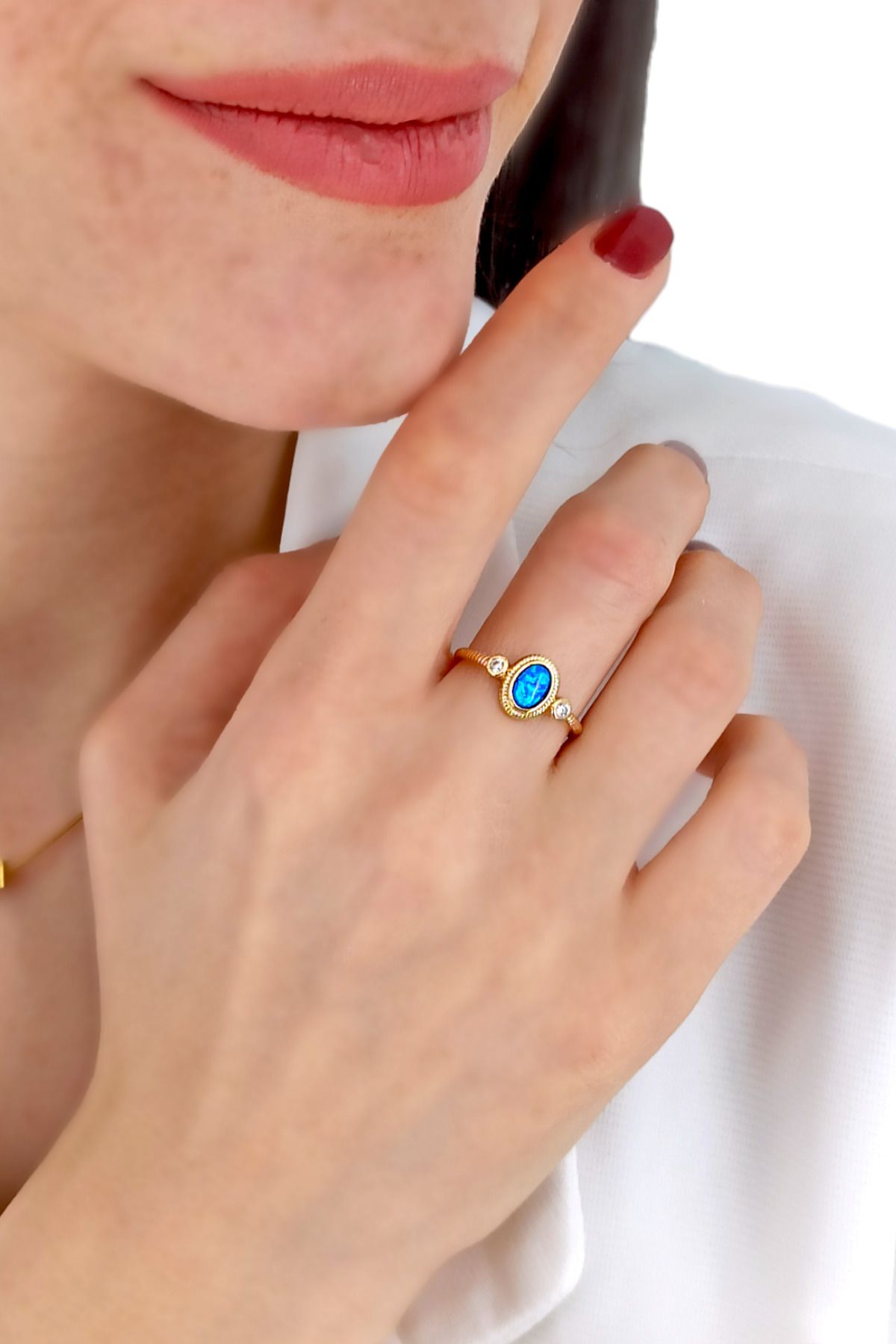 Çlk Accessories Premium Ayarlanabilir Opal Taş Oval Yüzük