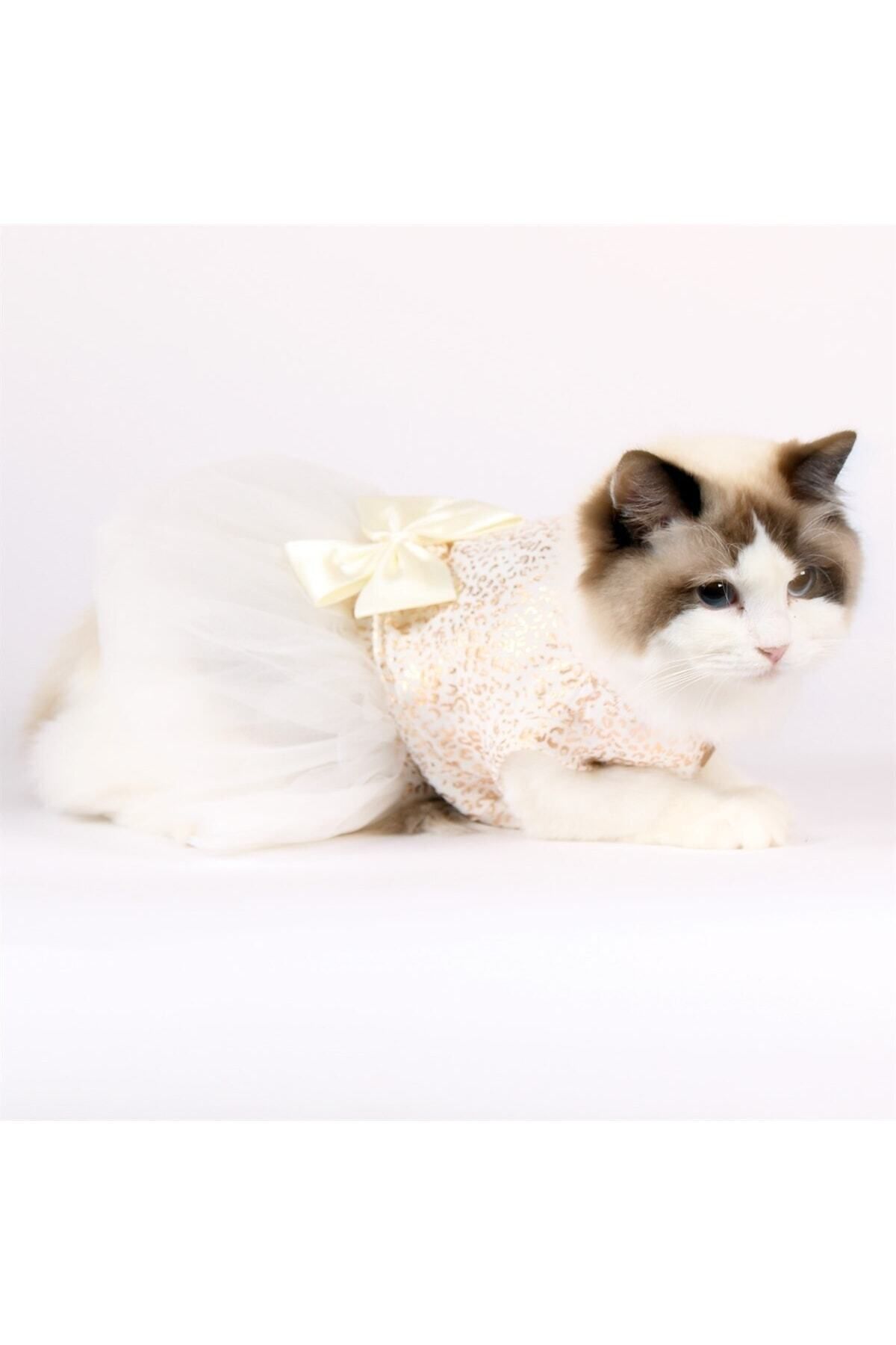 MAXSTYLESPET Varaklı Tütü Pet Elbise - Krem Beyaz Köpek Ve Kedi Kıyafeti