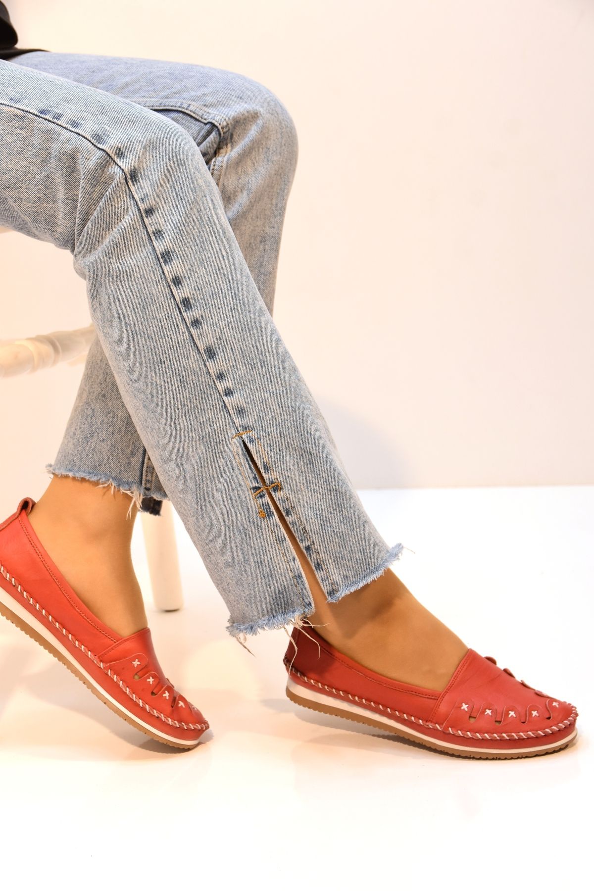 Prego (Clavi) İçi Dışı Hakiki Deri Termo Kaymaz Taban Comfort Günlük Kadın Ayakkabı KIRMIZI