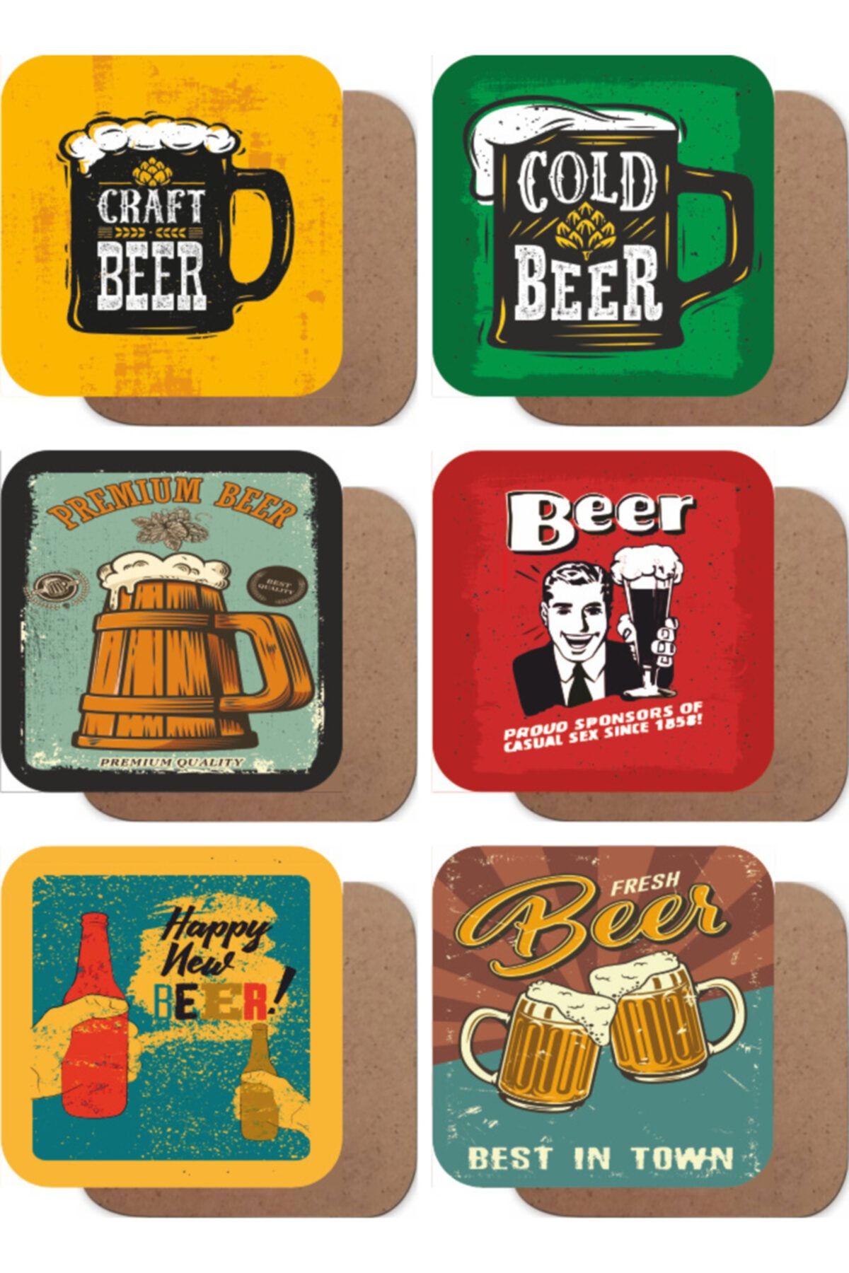 Hayat Poster Retro Bira Vintage 6lı Ahşap Bardak Altlığı Seti