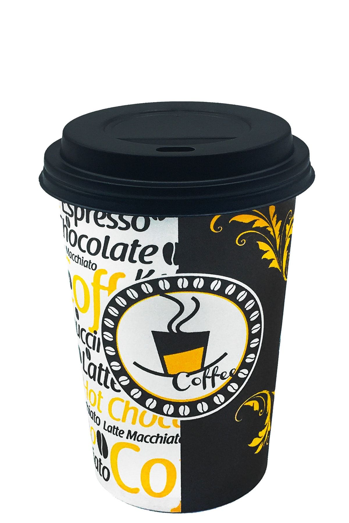 Aygün Cup 12 Oz Siyah Kapaklı Karton Bardak Latte Kahve Kağıt Bardak 300 ml - 100'lü