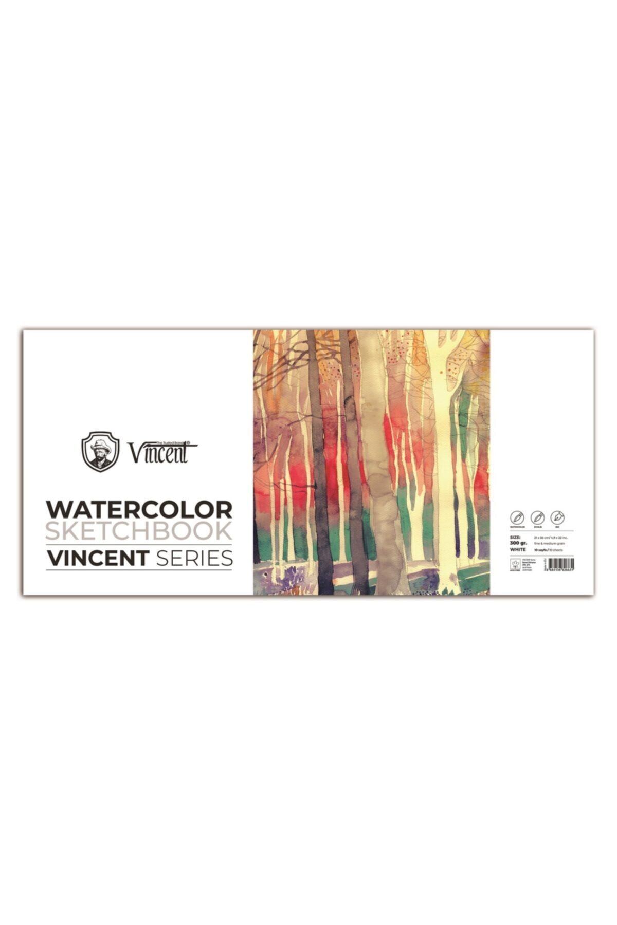 Vincent Vıncent Watercolor Sketchbook 300gr 21cmx56cm 10 Sayfa Panaromik Suluboya Defteri