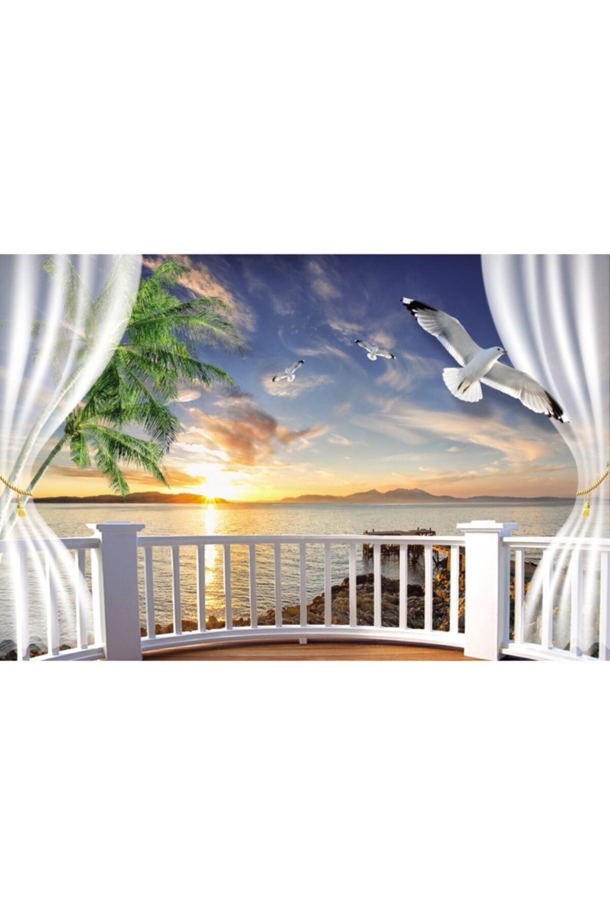 Decoratica 3 Boyutlu Deniz Manzaralı Balkon Desenli Duvar Kağıdı