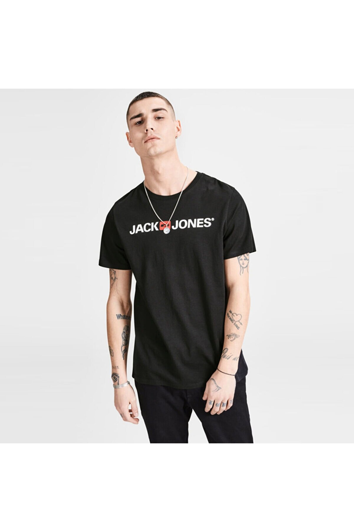 Jack & Jones Erkek Siyah Logo Crew Neck Noos Tshirt 12137126sg