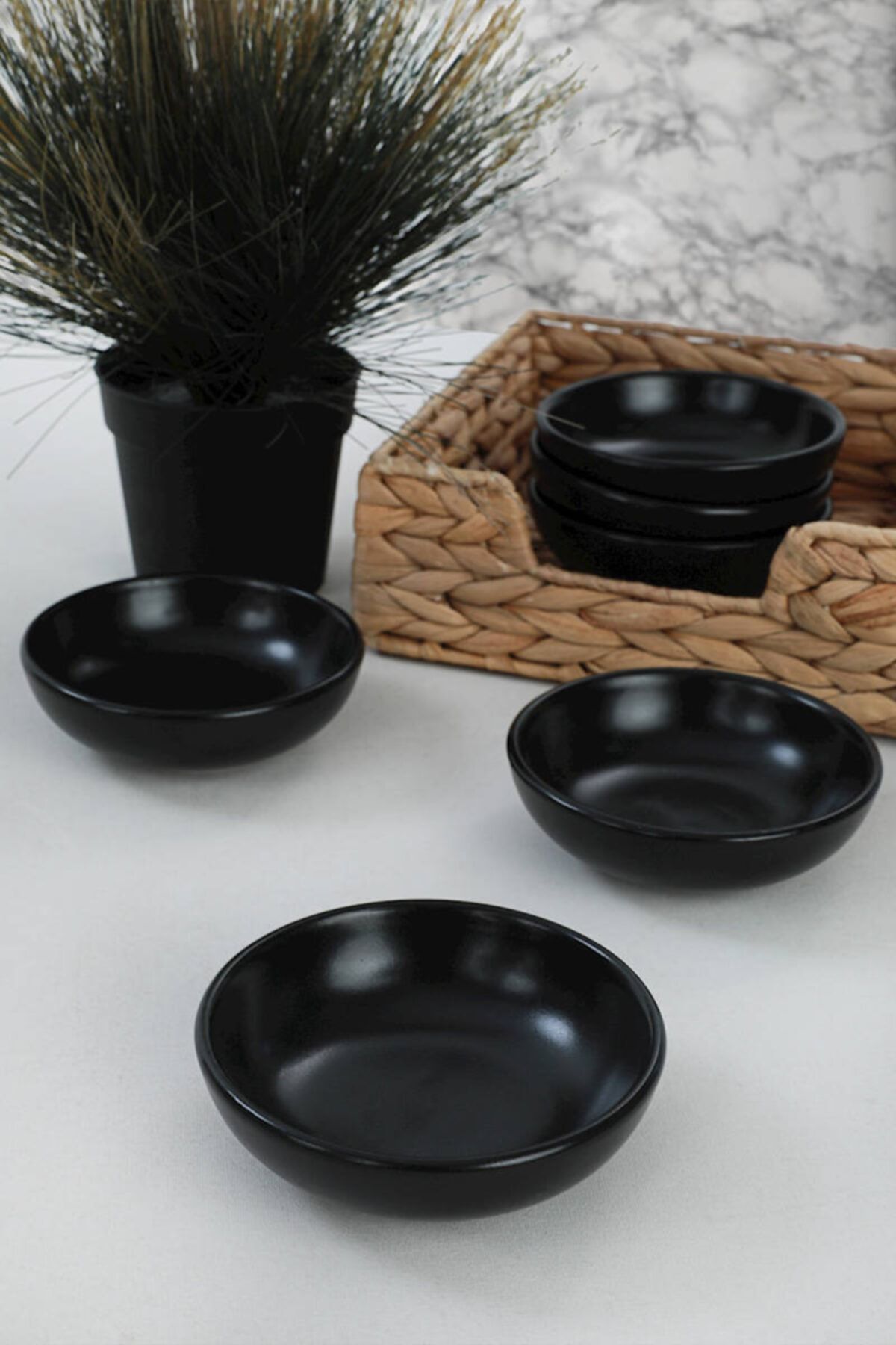 Keramika Mat Siyah Halka Çerezlik/sosluk 10 Cm 6 Adet