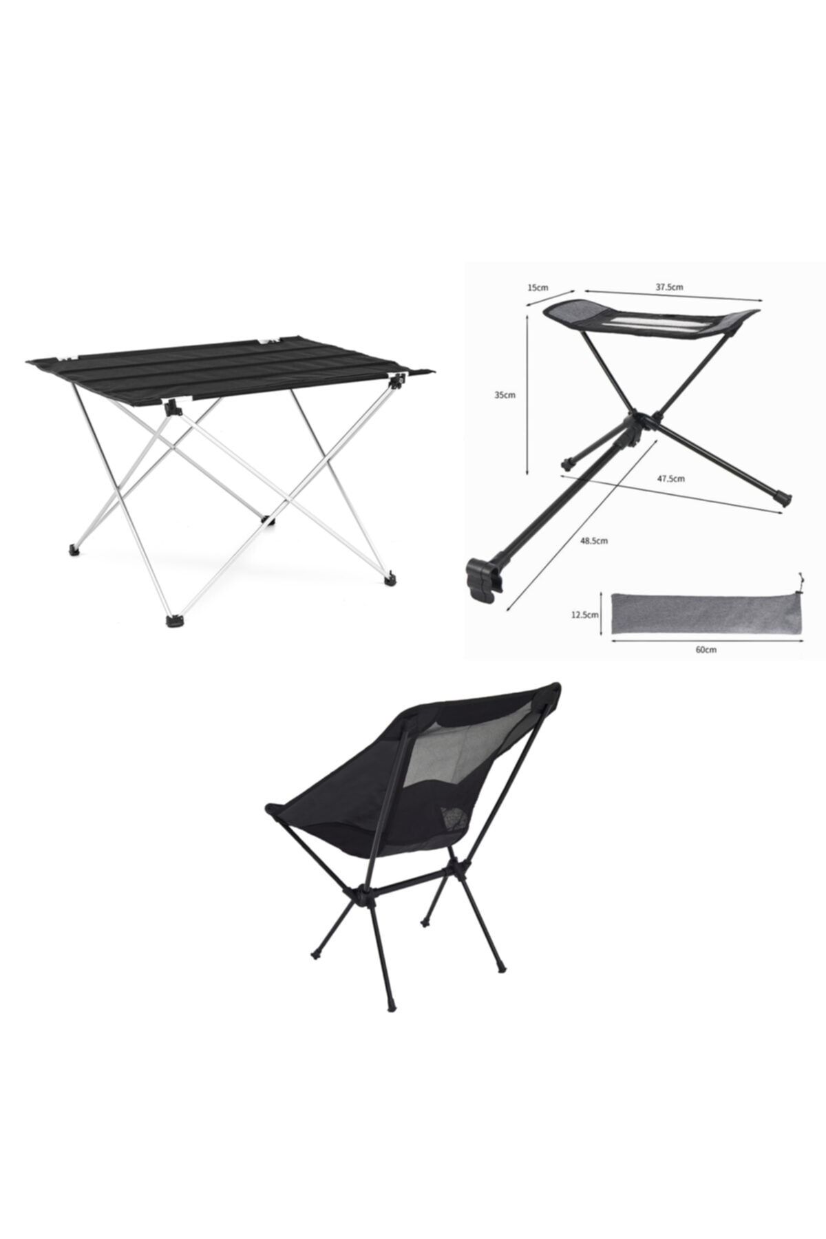 Weego Kamp&piknik Seti Kamp Masası + Kamp Sandalyesi + Sandalye Ayak Uzatma Siyah Takım