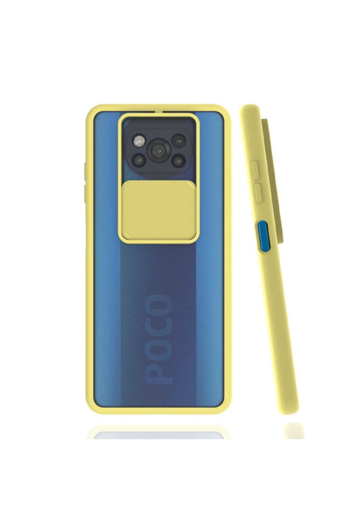 Nezih Case Poco X3 Nezih Case Kamera Korumalı Kızaklı Mat Sert Kapak Silikon Kılıf Sarı