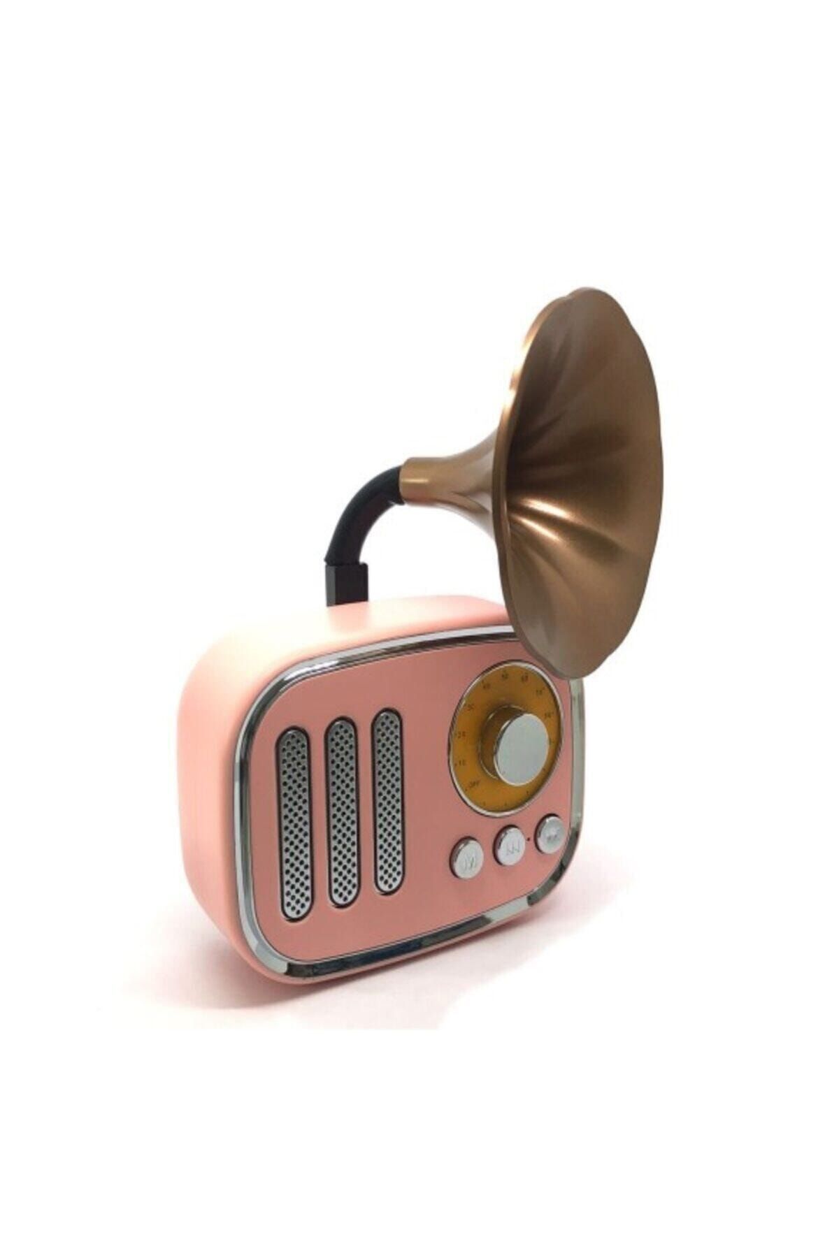 T G Retro Gramafon Kablosuz Bluetooth Pembe Ses Bombası