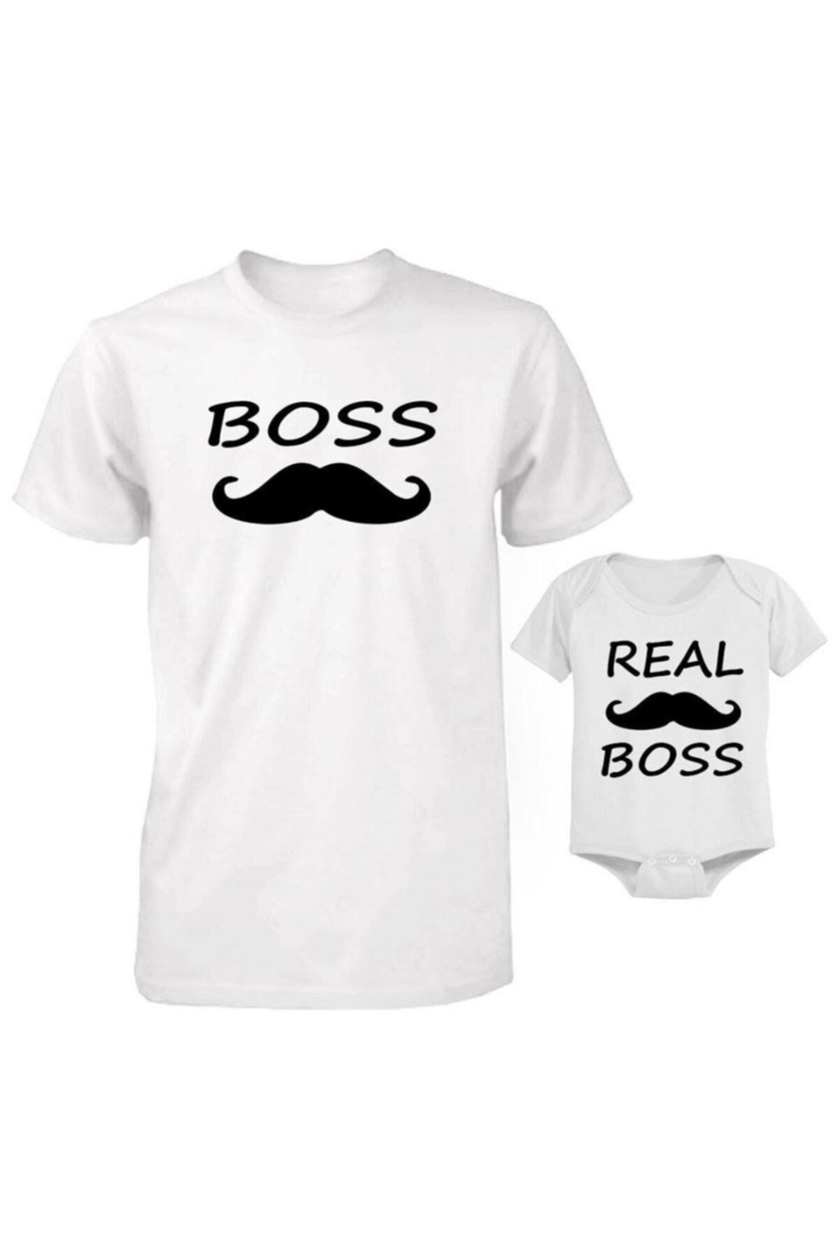 HediyeMania Baba Oğul Bebek Zıbınlı The Boss Baskılı Beyaz Tişört (kombin Yapılabilir Fiyat Ayrı Ayrıdır)