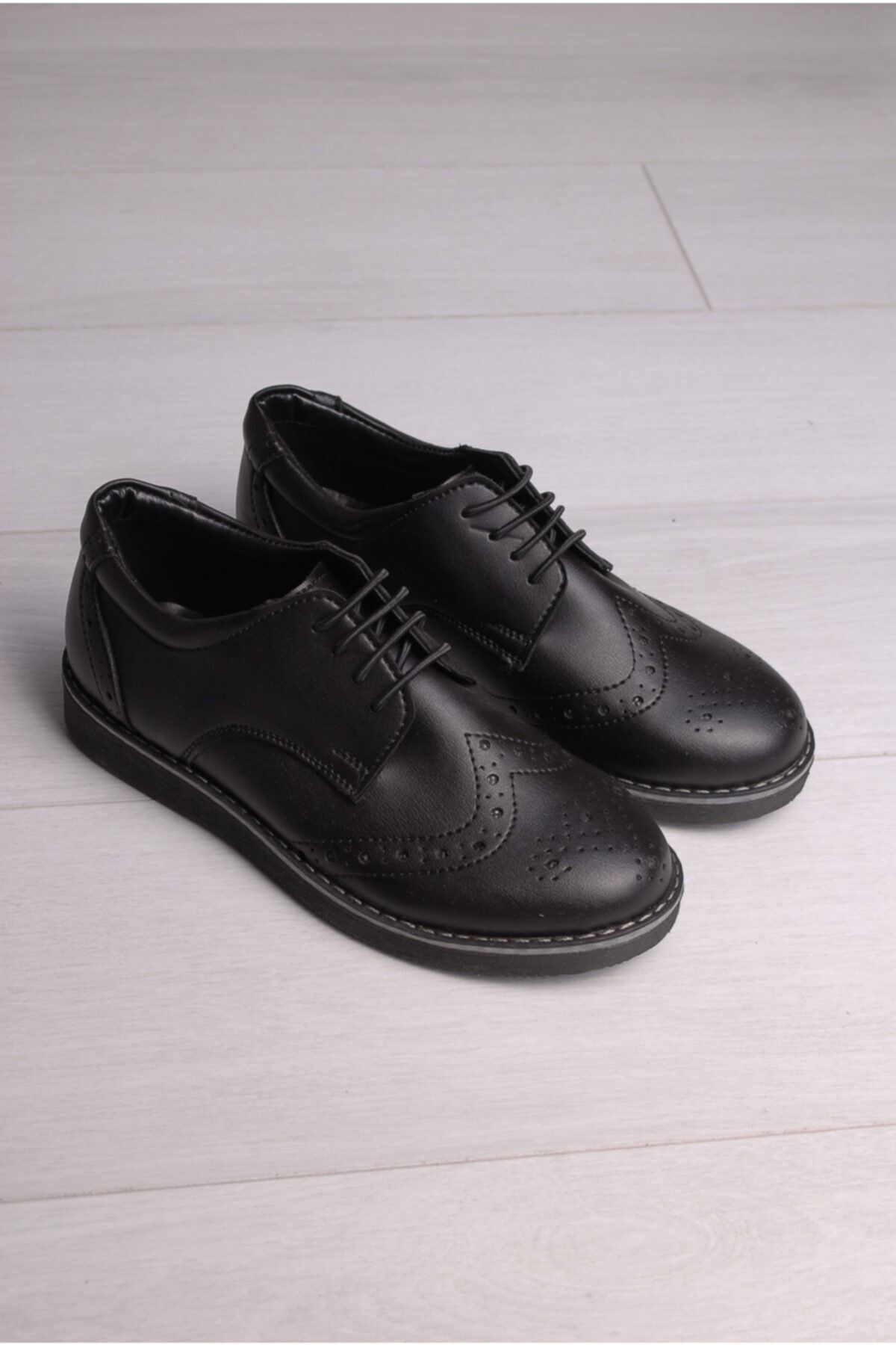 Rıdvan Çelik Erkek Çocuk Siyah Cilt Bağcıklı Klasik Ayakkabı