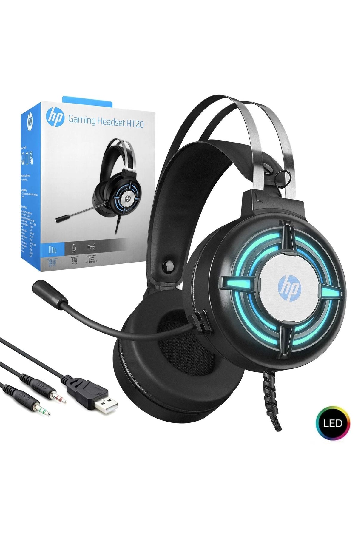 HP Kablolu Oyuncu Kulak Üstü Kulaklık Mikrofonlu 2mt Ledli Hp-h120