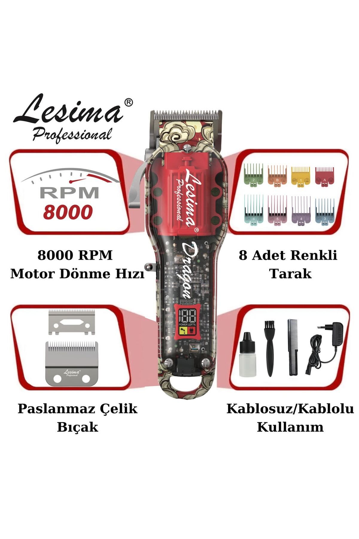 Lesima Ls-1000 Serisi Professional Model Saç Sakal Tıraş Makinesi