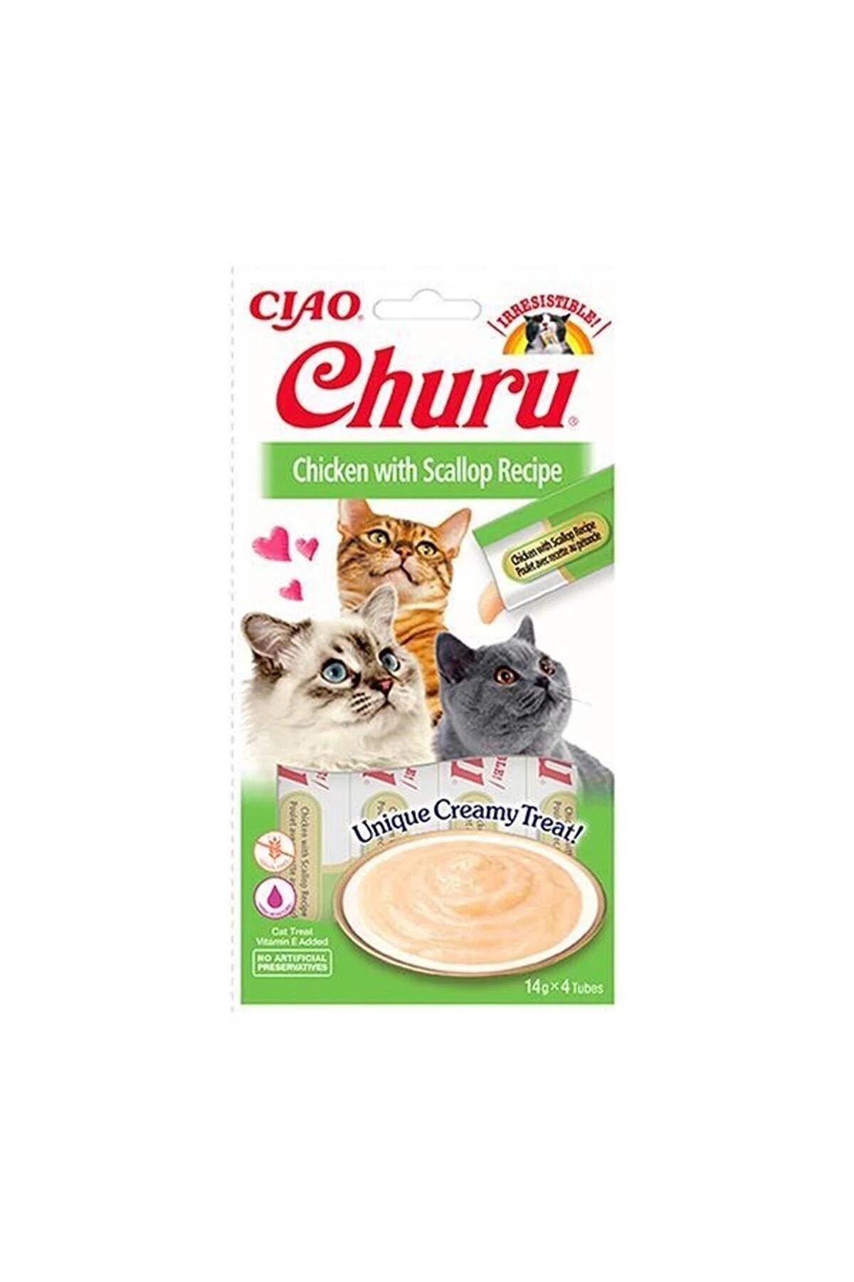 Ciao Churu Cream Tavuklu Ve Deniz Taraklı Krema Sıvı Kedi Ödülü 14gr 4lü