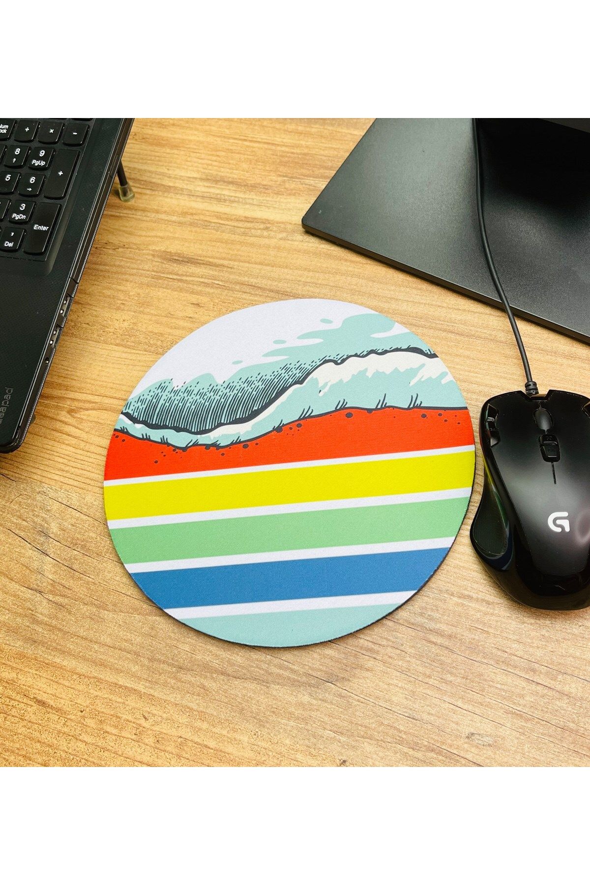 Gift Moda Retro Dalga Tasarımlı Oval Mouse Pad