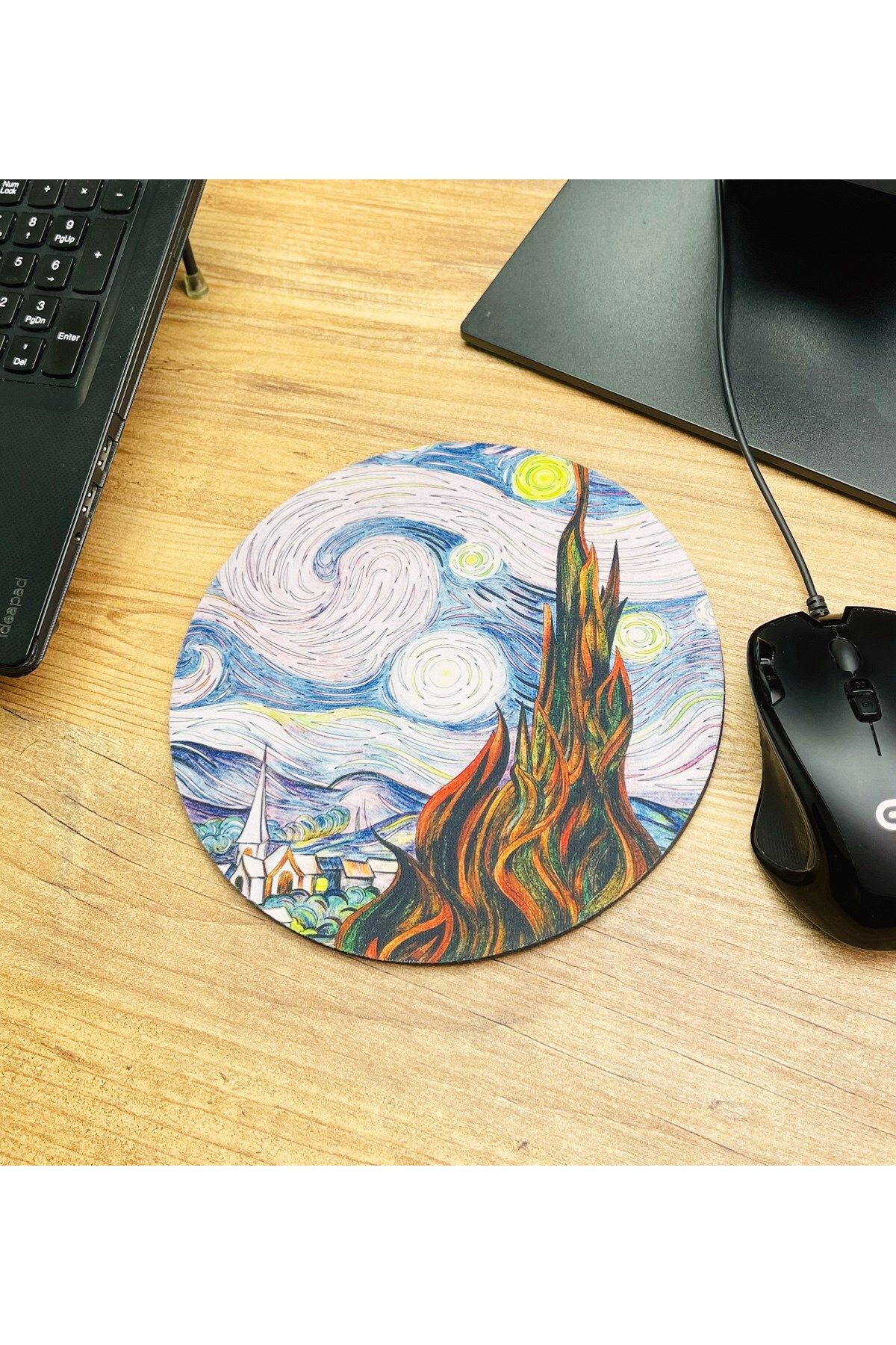 Gift Moda Van Gogh Yıldızlı Gece Tasarımlı Oval Mouse Pad