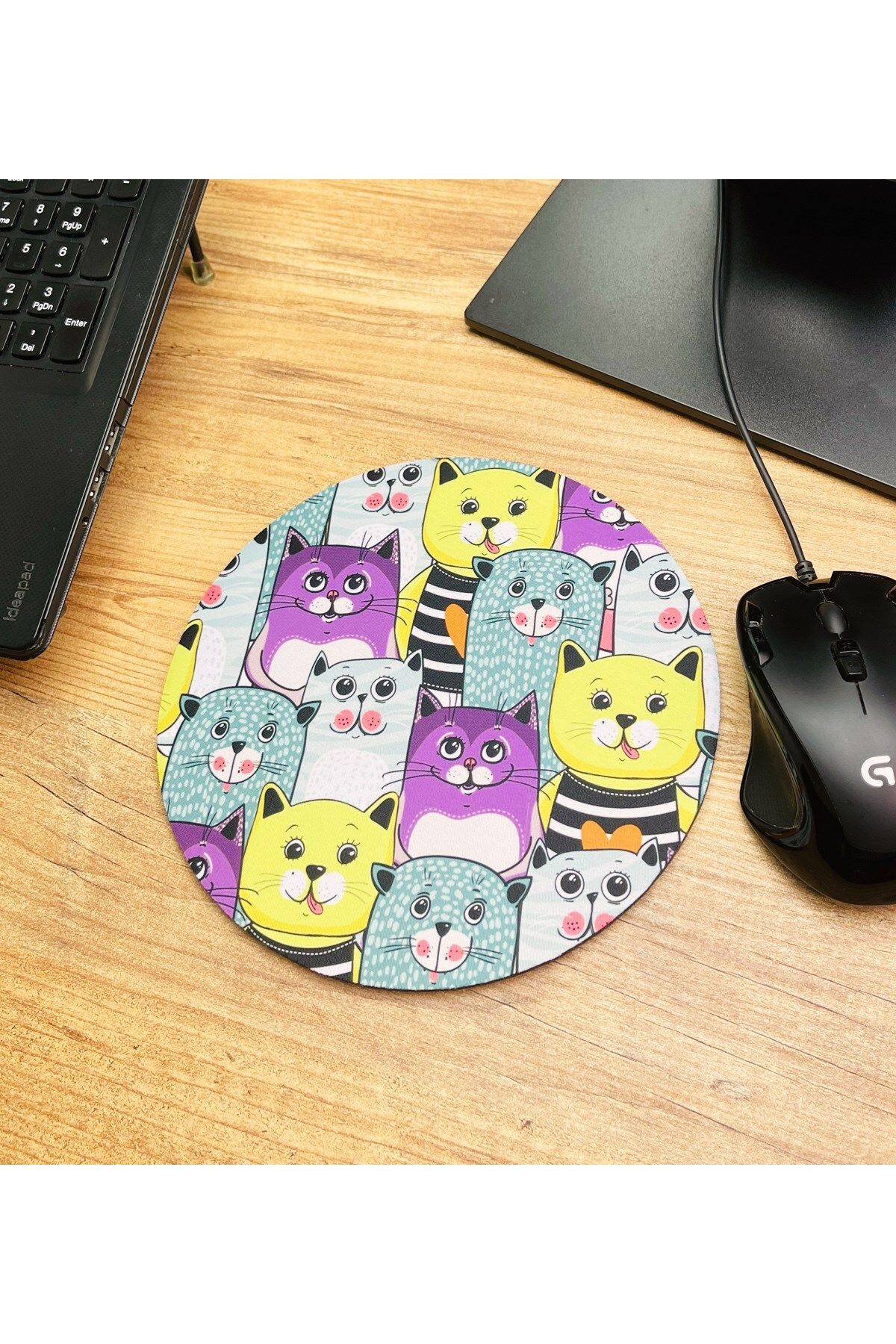 Gift Moda Sevimli Kedi Tasarımlı Oval Mouse Pad