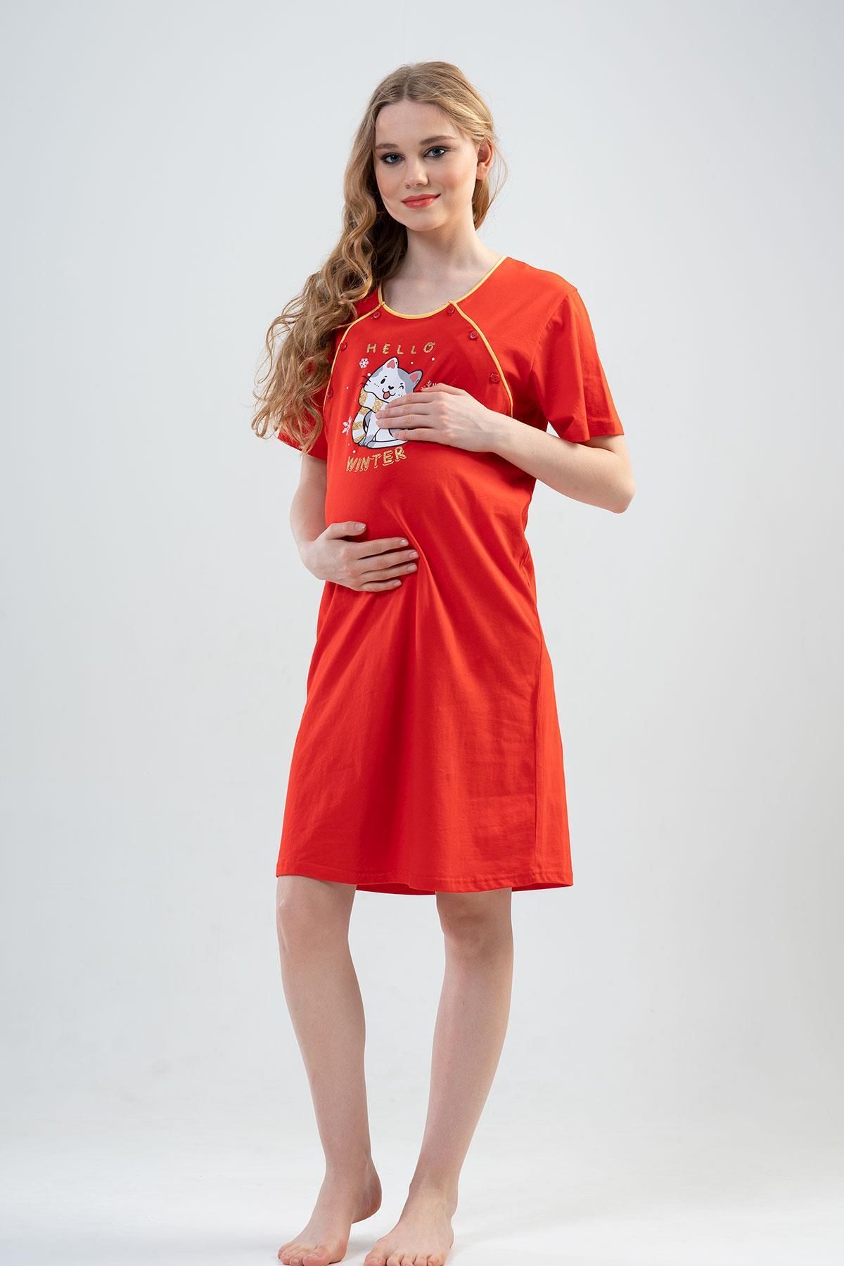 Vienetta Kadın Kısa Kol Kırmızı Hamile Tunik C4T9N0102