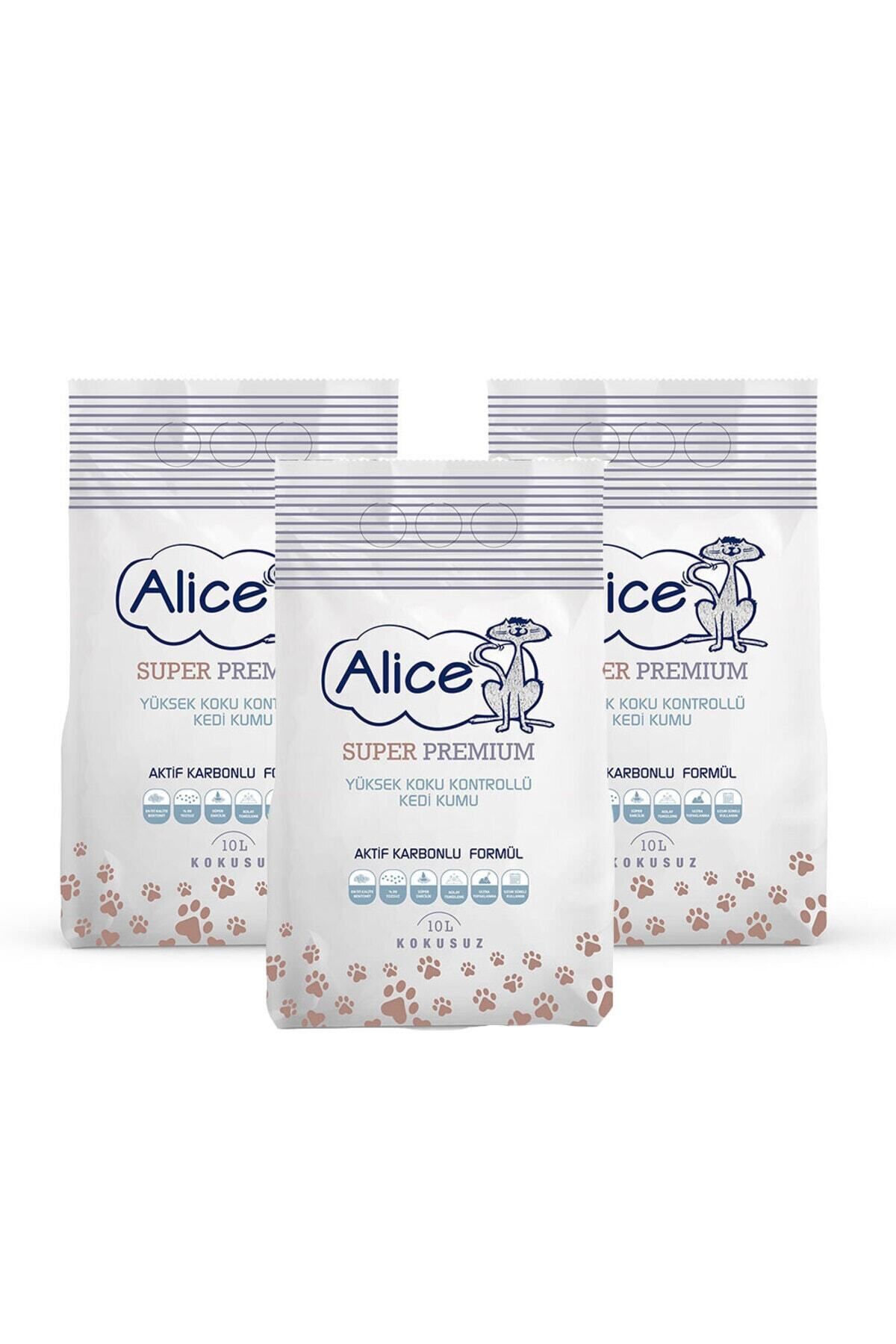 Alice Aktif Karbonlu Super Premium Topaklaşan Kedi Kumu 3x10 Lt (30 Litre)