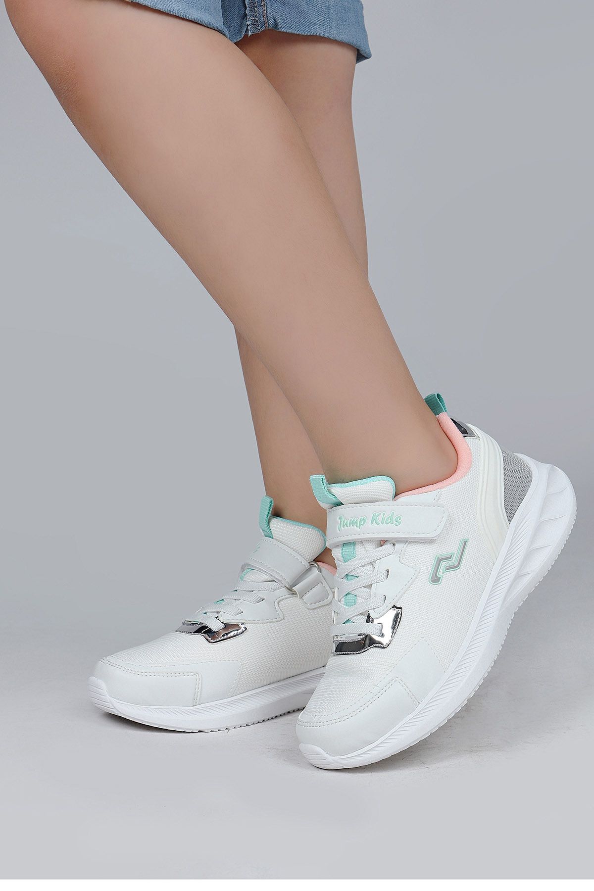 Jump 28106 Cırtlı Beyaz - Somon Kız Çocuk Sneaker Günlük Spor Ayakkabı
