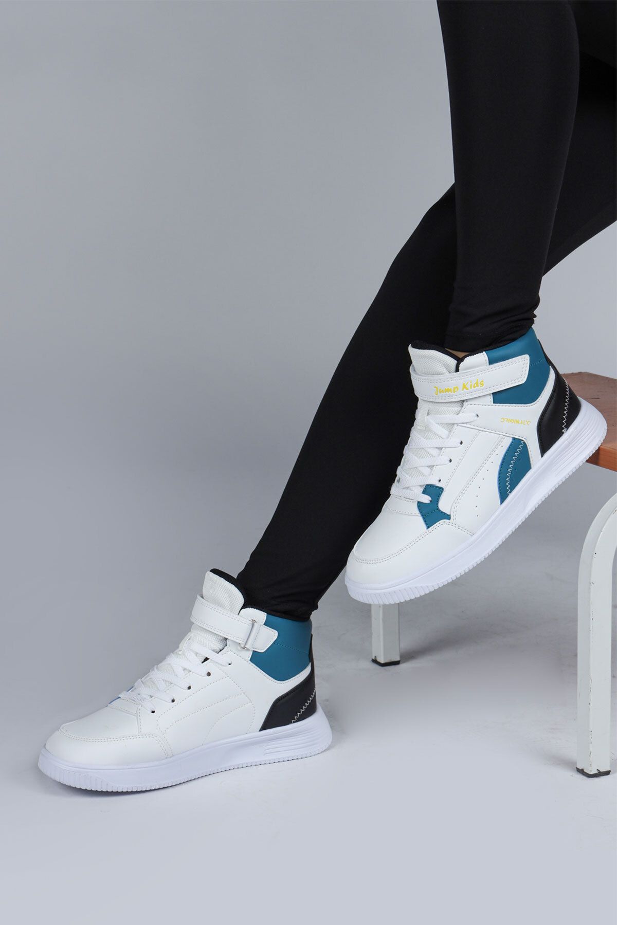 Jump 29185 Cırtlı Yüksek Bilekli Beyaz - Mavi Kız Çocuk Sneaker Günlük Spor Ayakkabı