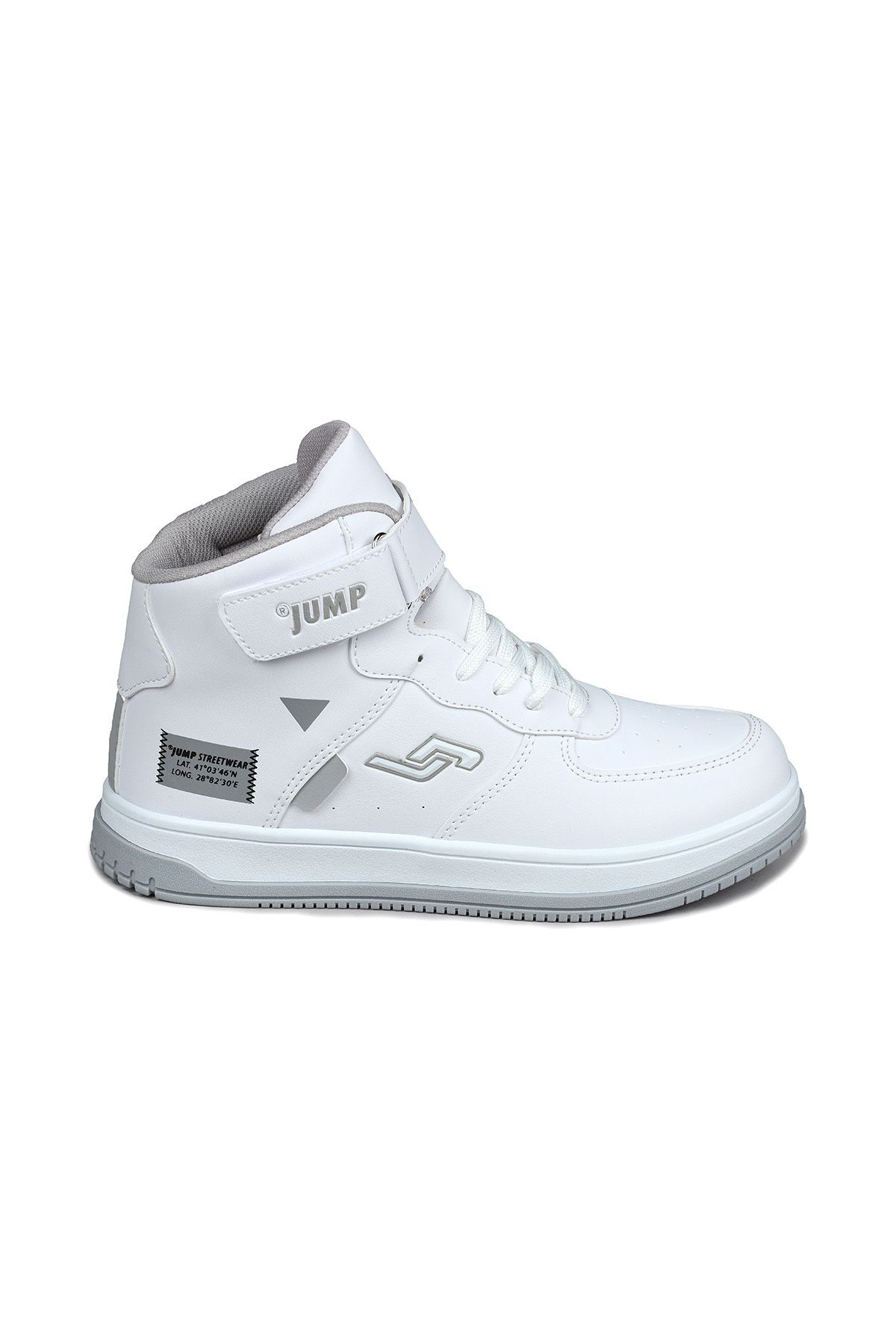 Jump 27835 Cırtlı Yüksek Bilekli Beyaz Genç Sneaker Günlük Spor Ayakkabı