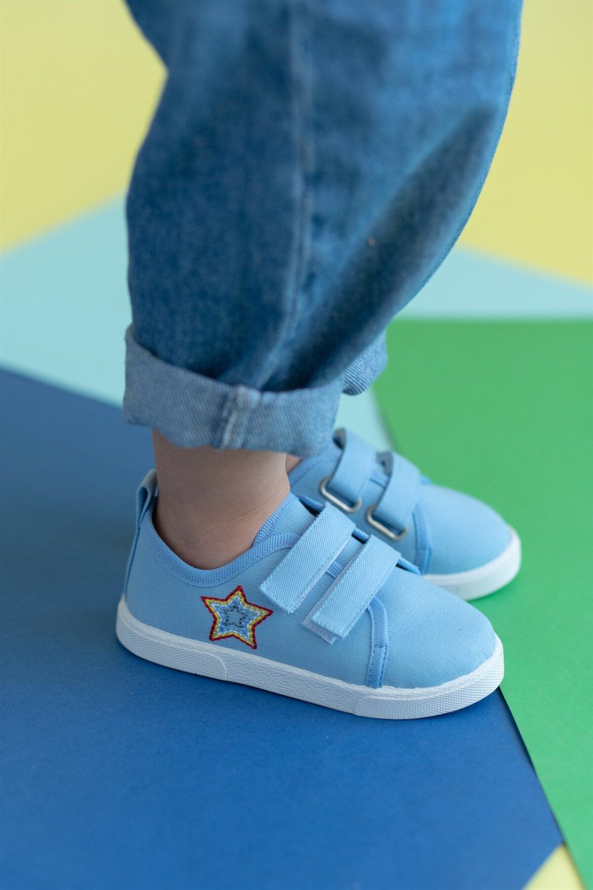 First Step Yıldız Nakışlı Keten Spor Çocuk Ayakkabısı-bebe Mavi-f-494