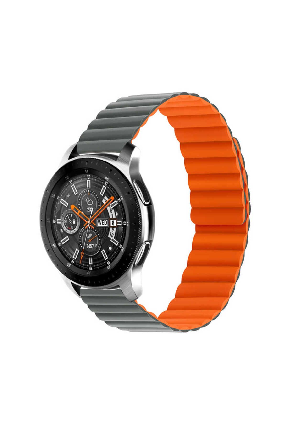 Genel Markalar Galaxy Watch 46mm Uyumlu KRD-52 BTH Kordon Gri-Turuncu