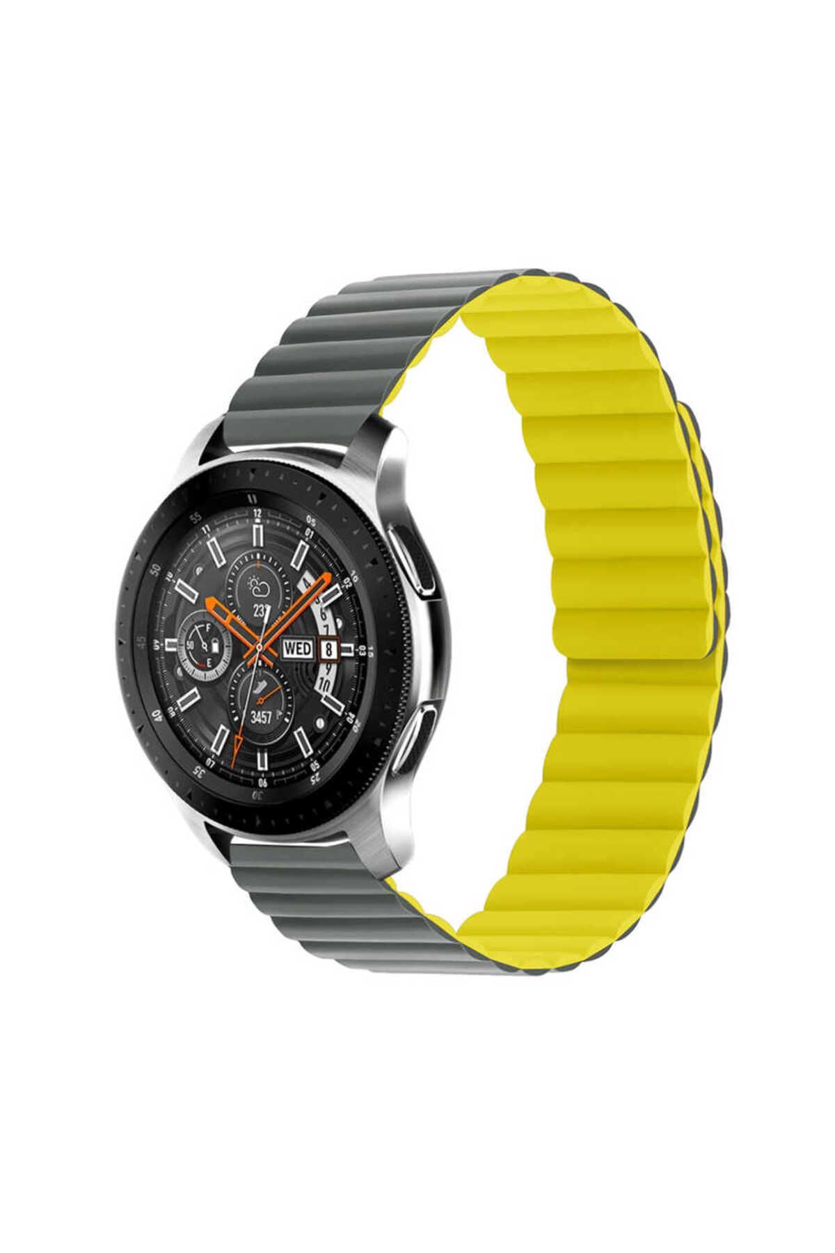 Genel Markalar Galaxy Watch Active 2 40mm Uyumlu KRD-52 BTH Kordon Gri-Sarı