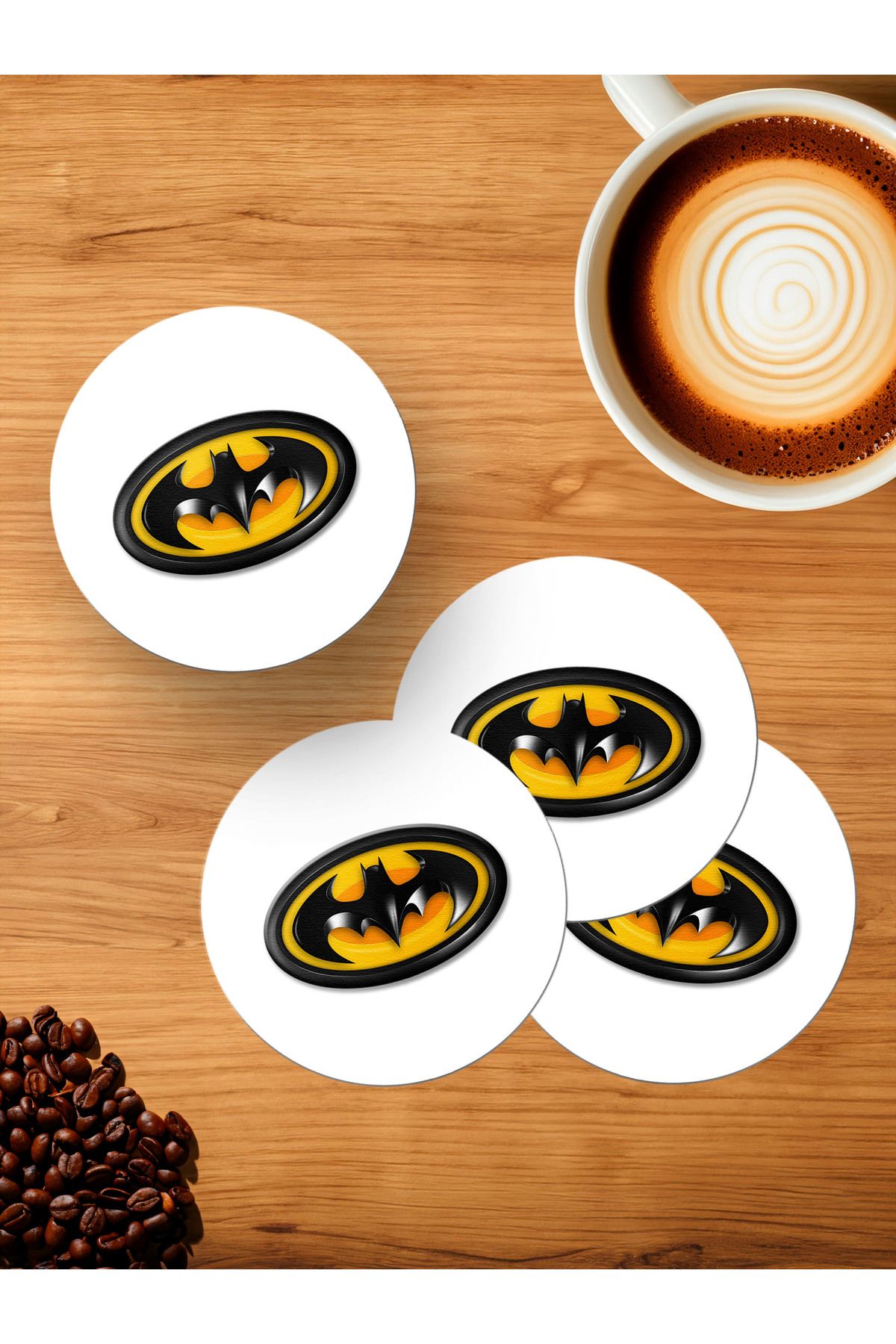 Panorama Ajans DC Batman Hayraanlarına Yarasa Logo Sticker 4'lü Ahşap Bardak Altlığı