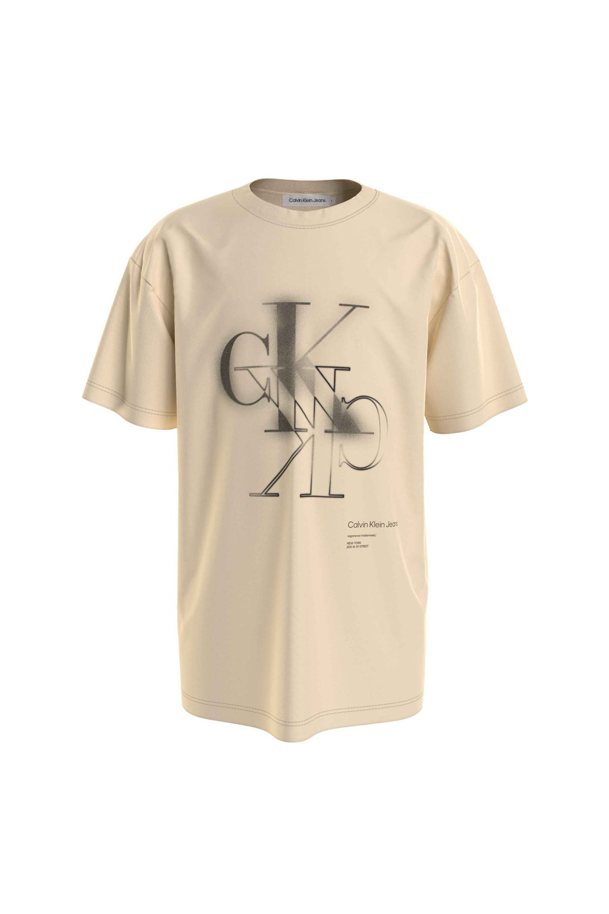 Calvin Klein Bej Kız Çocuk Bisiklet Yaka T-shirt Spray Ck Monogram Ss T-shırt