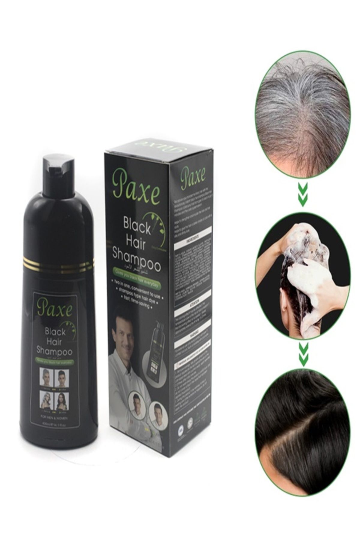 Paxe Black Hair Shampoo Beyaz Saç Kapatıcı Şampuan Siyah Renk 400ML