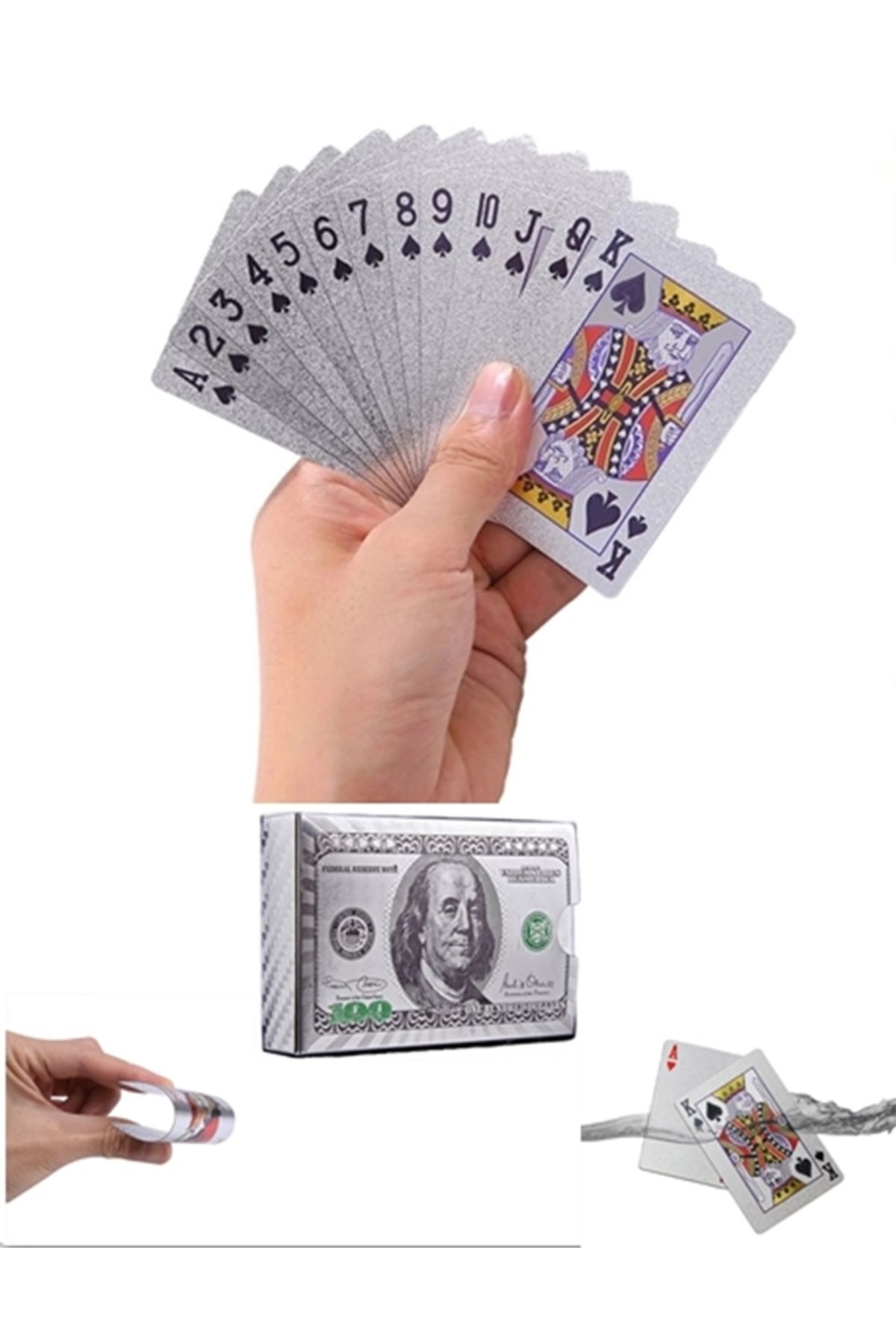 Boldy Gümüş Oyun Kartı Gümüş Iskambil Kağıdı Gümüş Poker Kartı Silver Oyun Kağıdı Plastik Su Geçirmez Kart