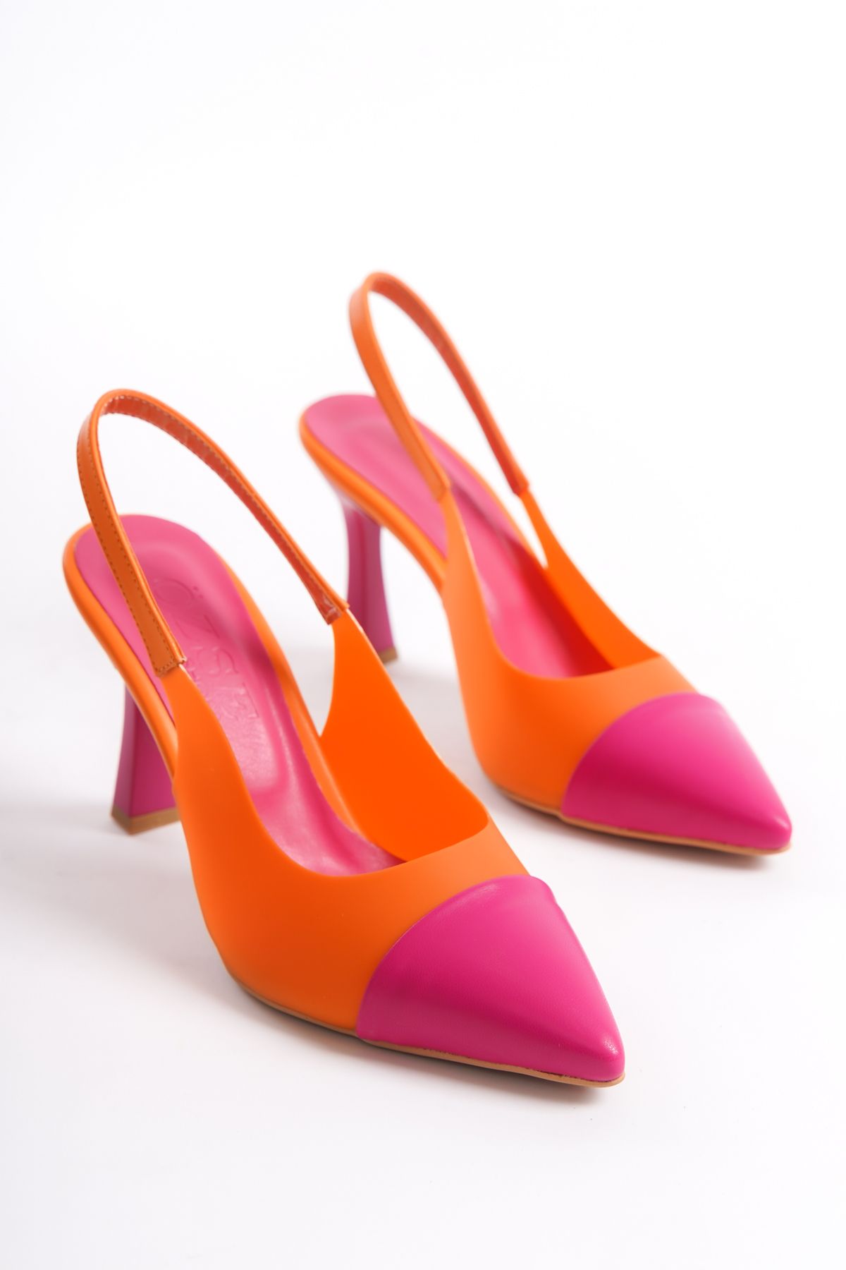 öz se shoes Vanessa Kadın Fuşya Oranj Detaylı Alçak Topuklu Ayakkabı Stiletto