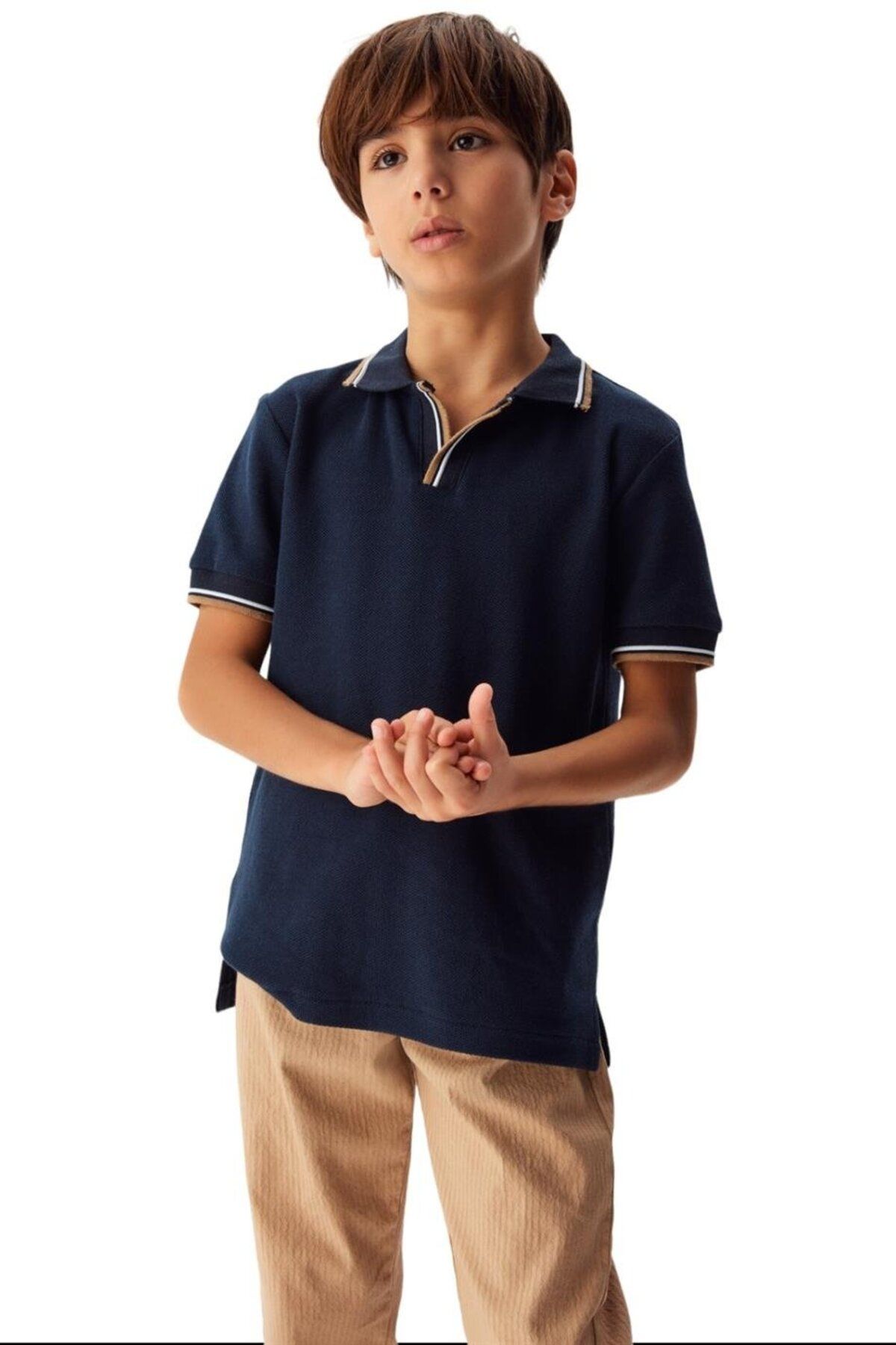 Nk Kids Erkek Çocuk Lacoste Yakalı Kısa Kol T-shirt 44341 Lacivert
