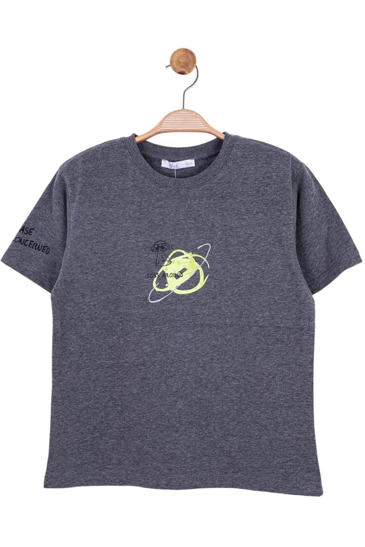 Nk Kids Erkek Çocuk Uzaylı Ön Ve Arka Baskılı Kısa Kol T-shirt 44366 Antrasit