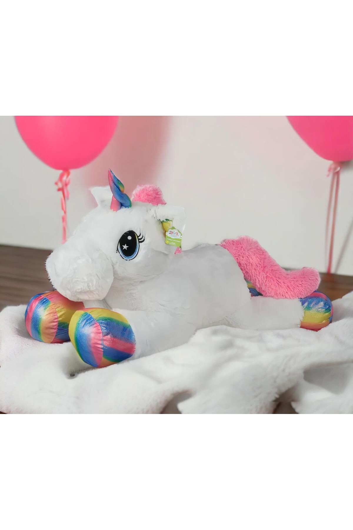 e-life shop İthal Kumaş Yaldız Desenli Tek Boynuzlu Unicorn Pony At Peluş Oyuncak Uyku & Oyun Arkadaşı Jumbo Boy