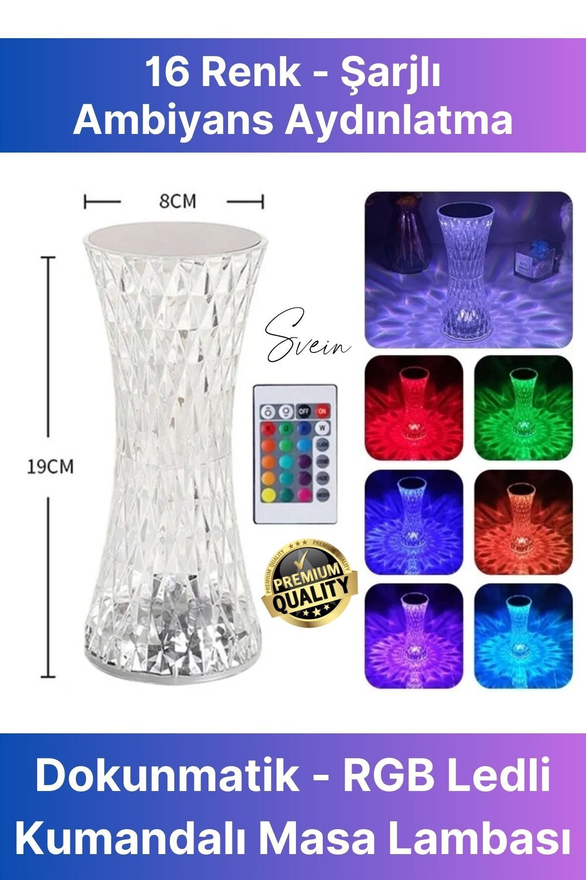 Svein Özel Tasarım Mini 16 Renk Kristal Şarjlı Masa Lambası Led Abajur Dokunmatik Kumandalı Lambader Rgb