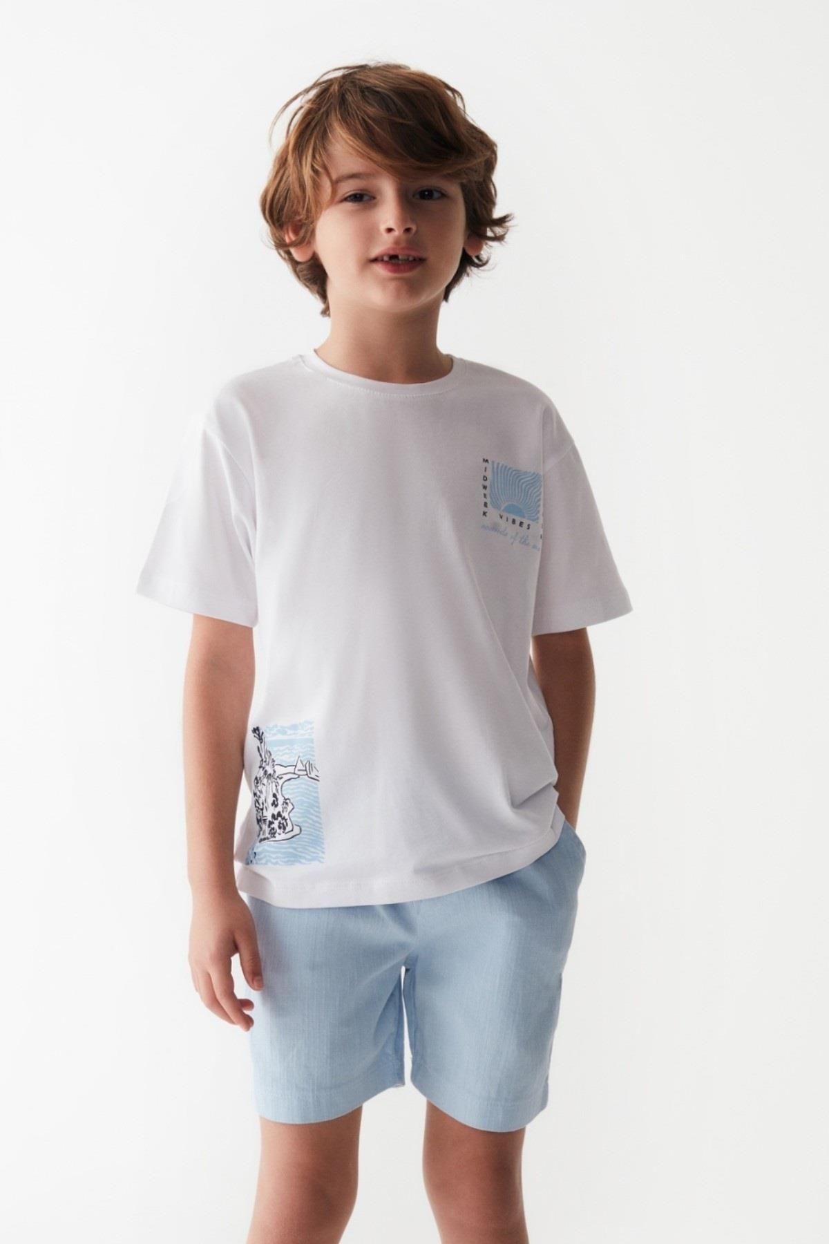 Nk Kids Erkek Çocuk Baskılı Kısa Kol T-shirt 46525 Beyaz