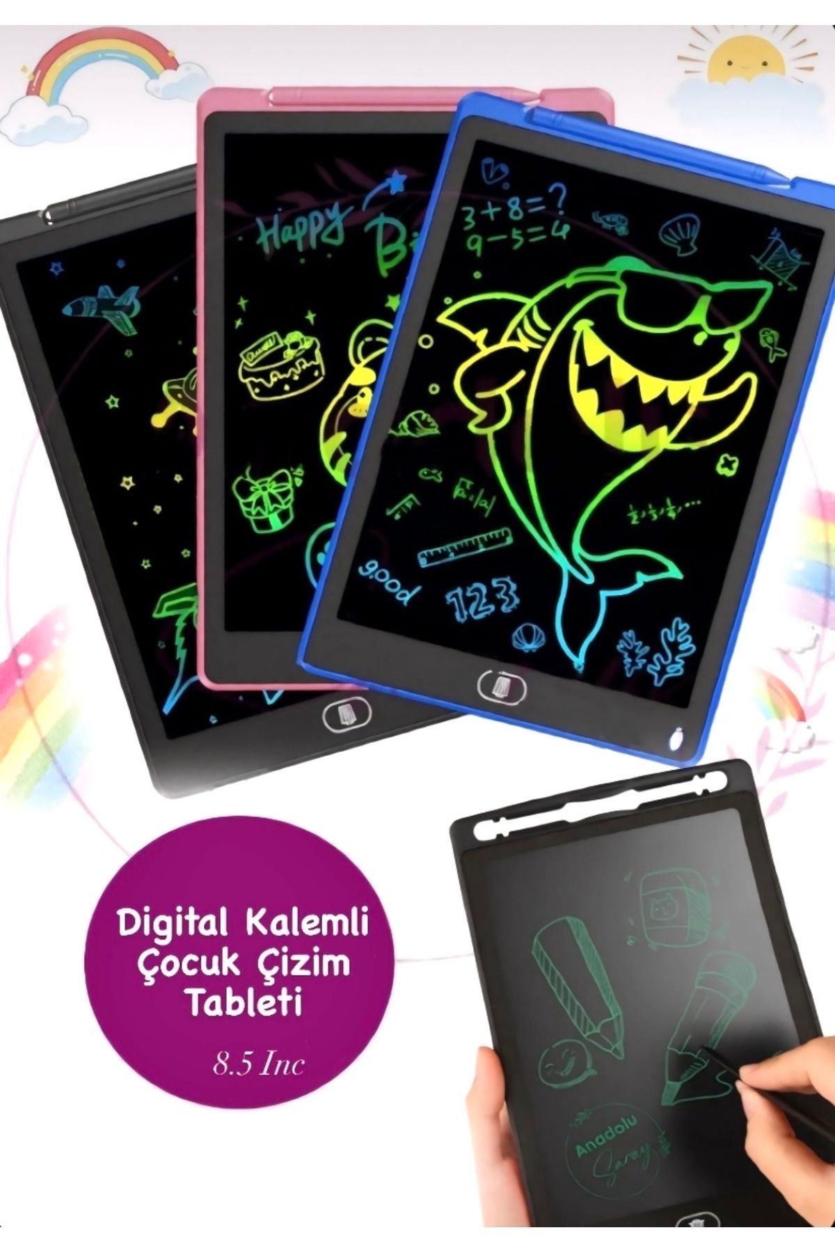 Mi-ÇA HOME Eğitici ve Öğretici Grafik Digital Çocuk Yazı Tahtası Çizim Tableti Lcd 8.5 inc Çizim Tablet Oyuncak
