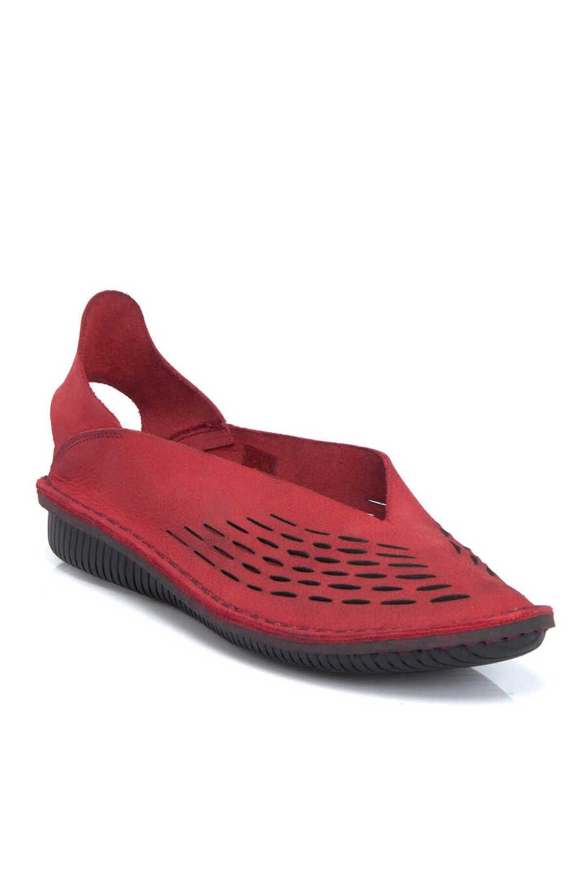 Tergan Kırmızı Nubuk Deri Kadın Casual Ayakkabı - K21Y1AY65480-F35