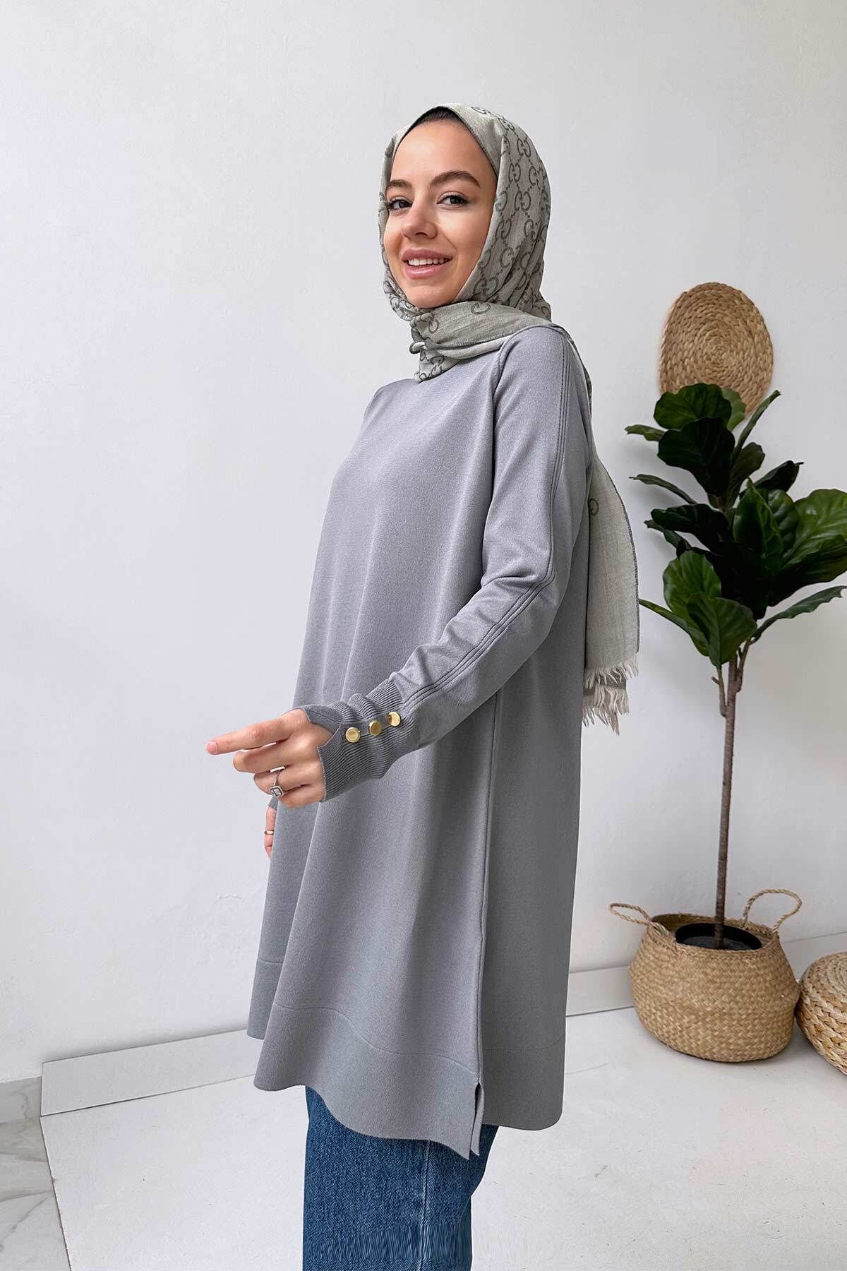 Ka Hijab A Form Işıltılı Merserize Tunik - Gri