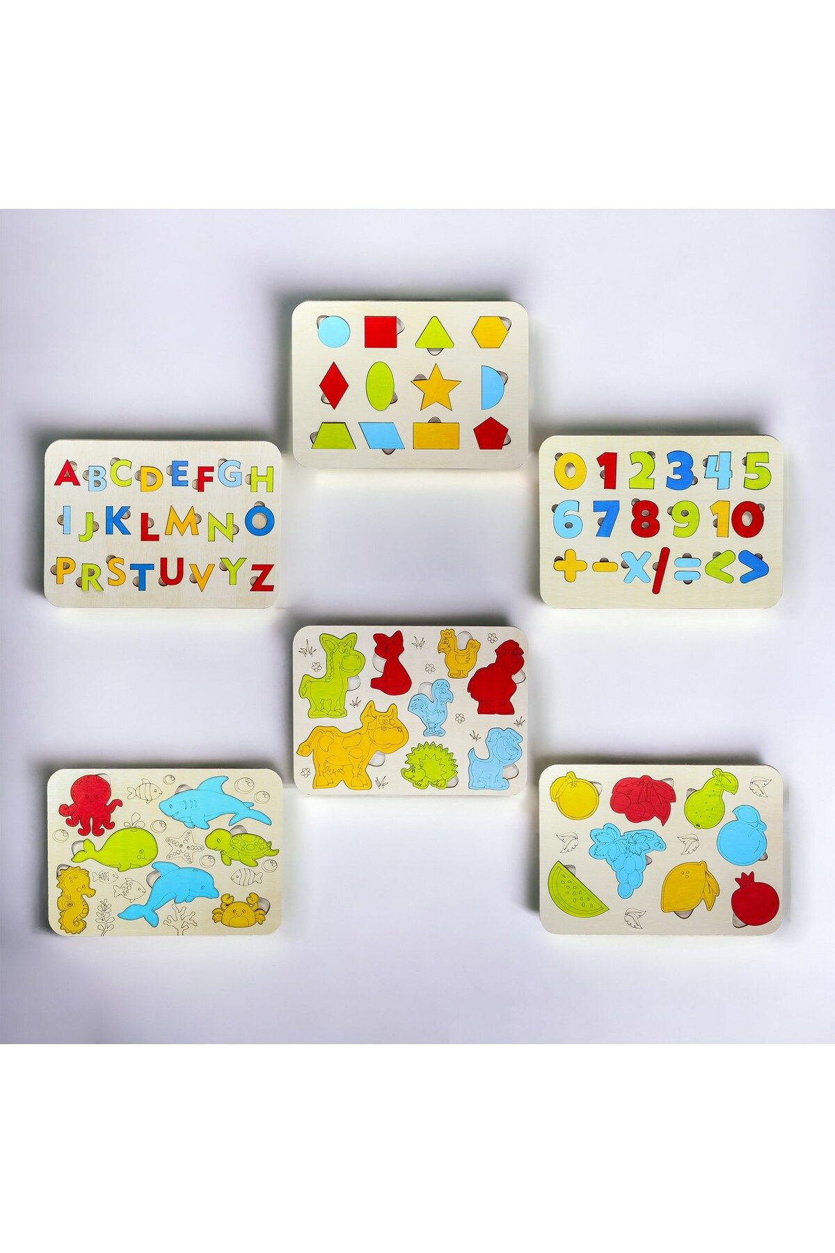 AsudeHome Ev Gereçleri Ahşap Puzzle 6’lı Eğitici Öğretici Set Yapboz Puzzle Bultak Çocuk Oyuncağı, Çocuk Puzzle Oyunu