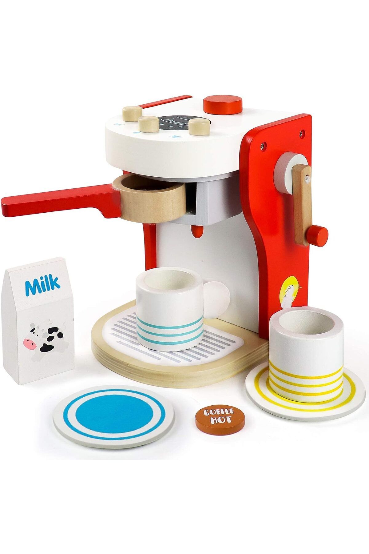 Fourmounts Kahve makinesi çocuk ahşap oyuncak mutfak ev aletleri fincan süt kutusu eğitim erkek kız çocuk