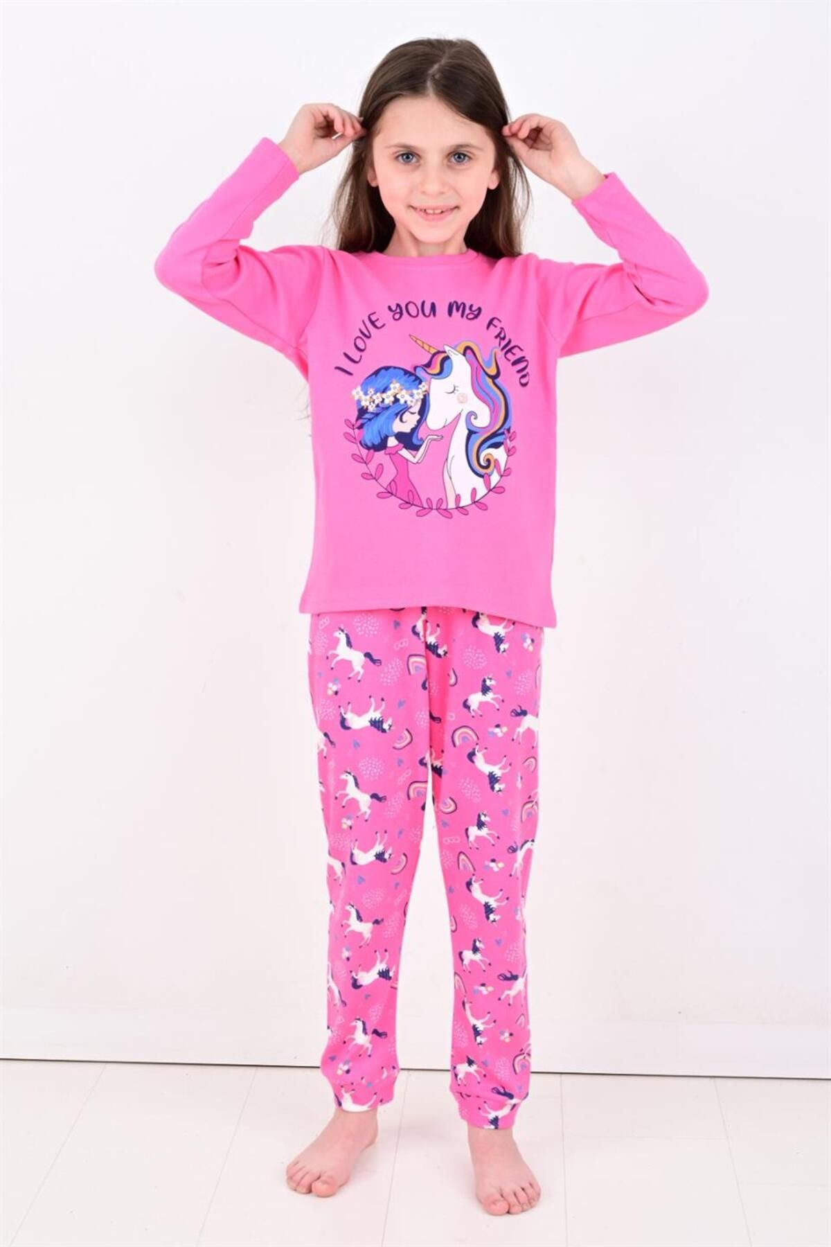 vitmo Kız Çocuk Uzun Kollu Pijama Takımı My Friend Unicorn