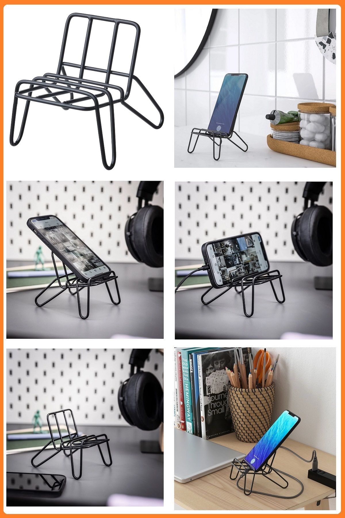 IKEA Telefon Tablet Standı, Telefon Tutucu, Tablet Tutucu, Siyah Metal