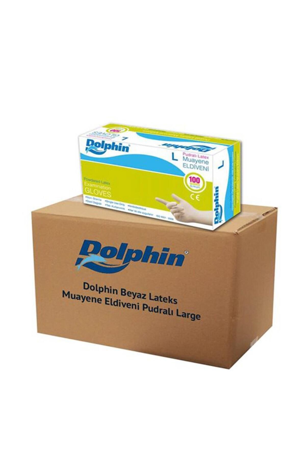 Dolphin Tek Kullanımlık Lateks Beyaz Pudralı Large Muayne Eldiveni - 20 Adet 100'lü Paket / Koli